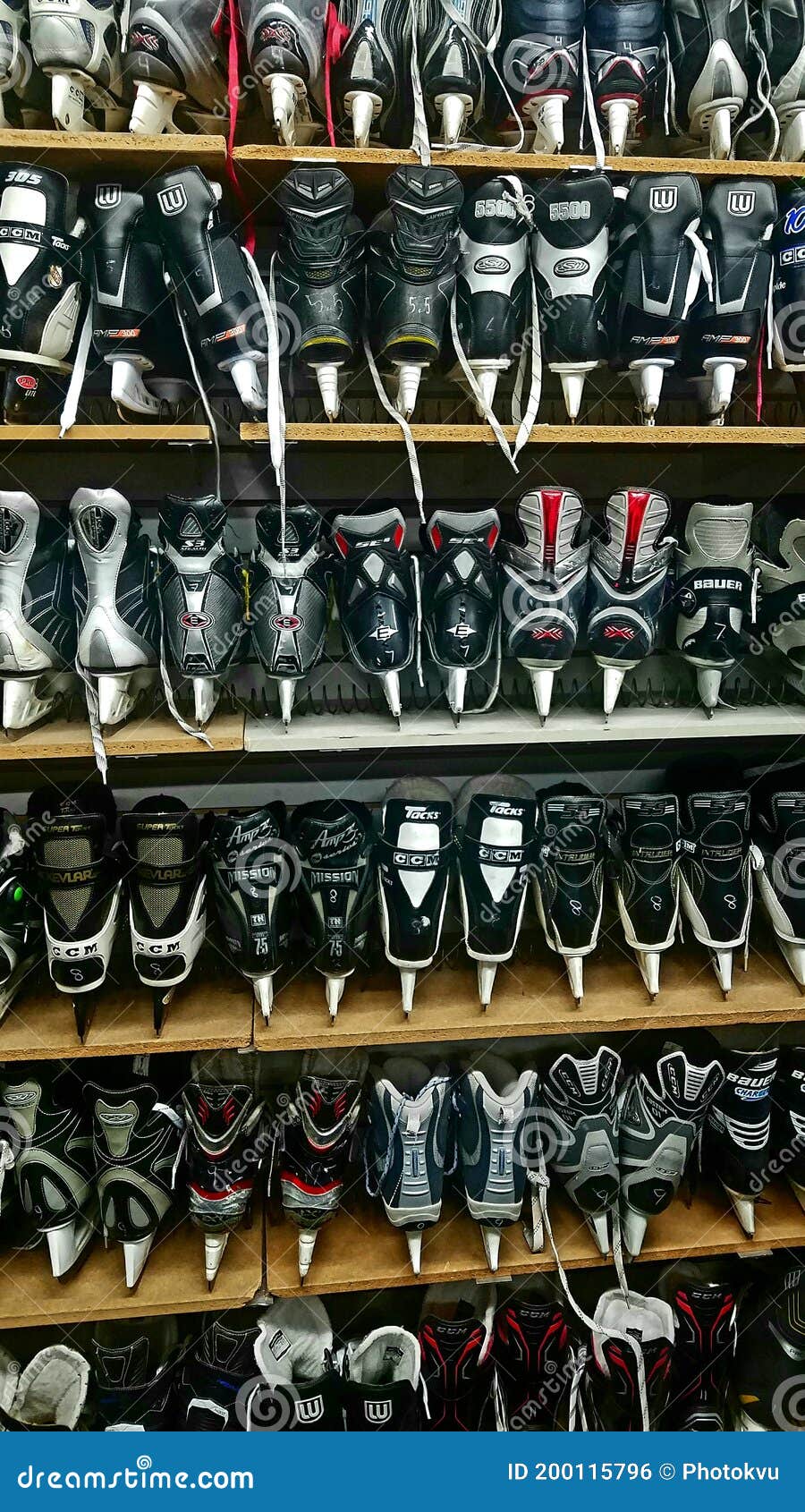 Hockey skates in store editorial photo. Image of footwear 200115796