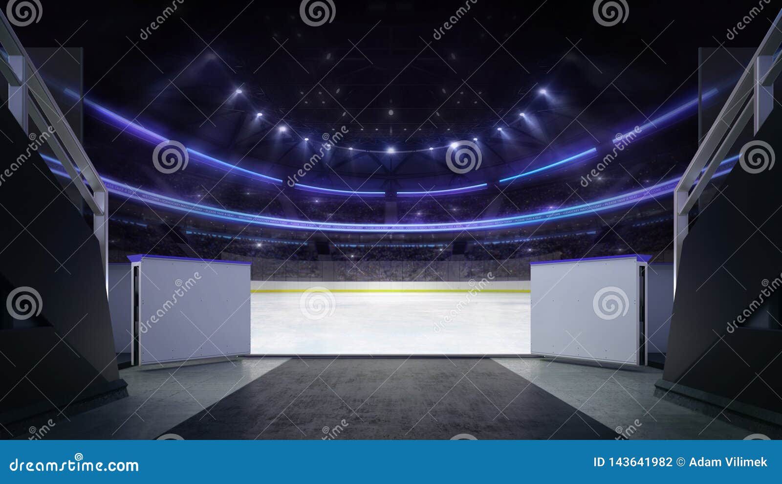 Hockey Stadium Ice Rink Entry Corridor With Blurry Background Stock Illustration - Illustration ...