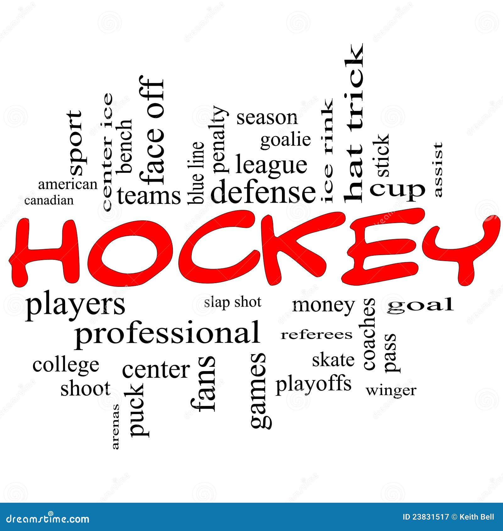 Hockey Word Cloud Concept in Red Scribbles Stock Illustration