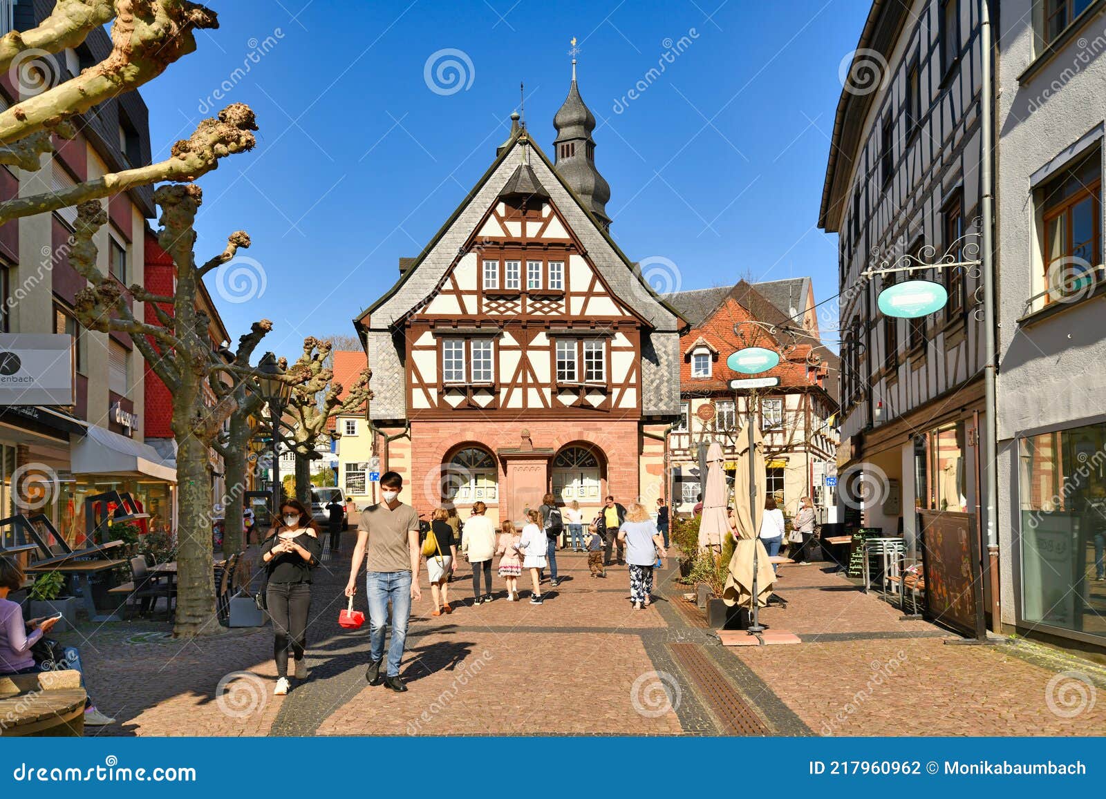 Hofheim, Germany Street with Traditional Half Timbered Buildings in