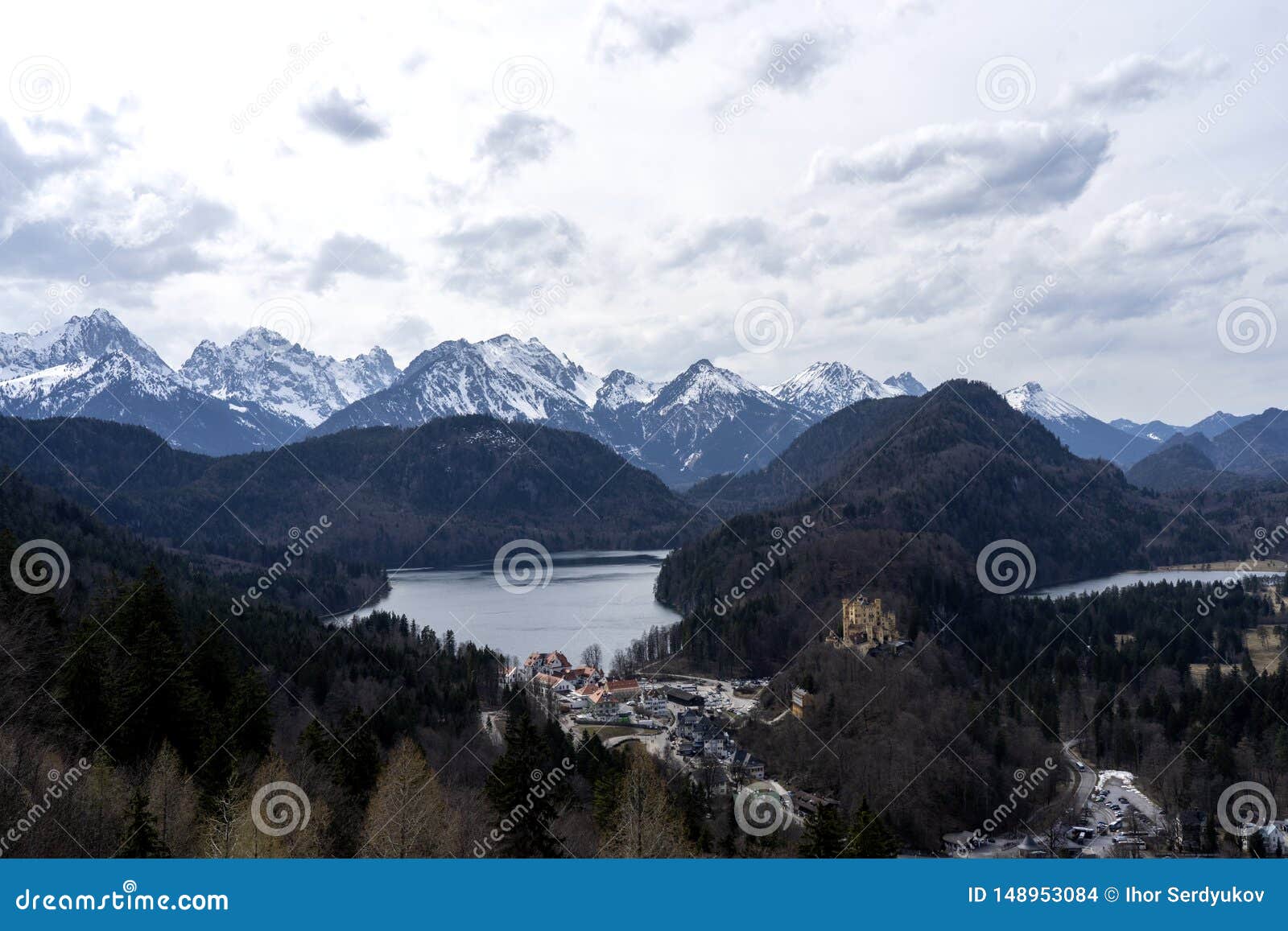 hohenschwangau castle, view from neuschwanstein castle, the famous viewpoint in fussen, germany - immagine