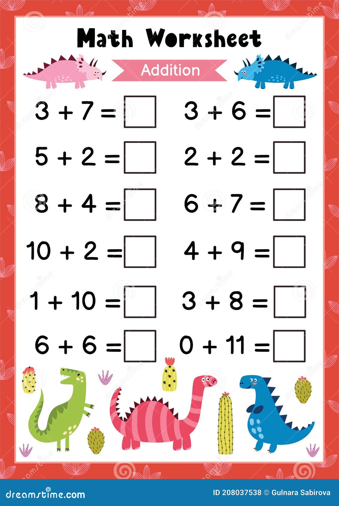 Hoja De Cálculo Matemática Para Niños. Adición. Página De Actividad Matemática Con Lindos Dinosaurios Ilustración del Vector - Ilustración de diez, escuela: 208037538 Hoja De Cálculo Matemática Para Niños. Adición. Página De Actividad Matemática Con Lindos Dinosaurios Ilustración del Vector - Ilustración de diez, escuela: 208037538