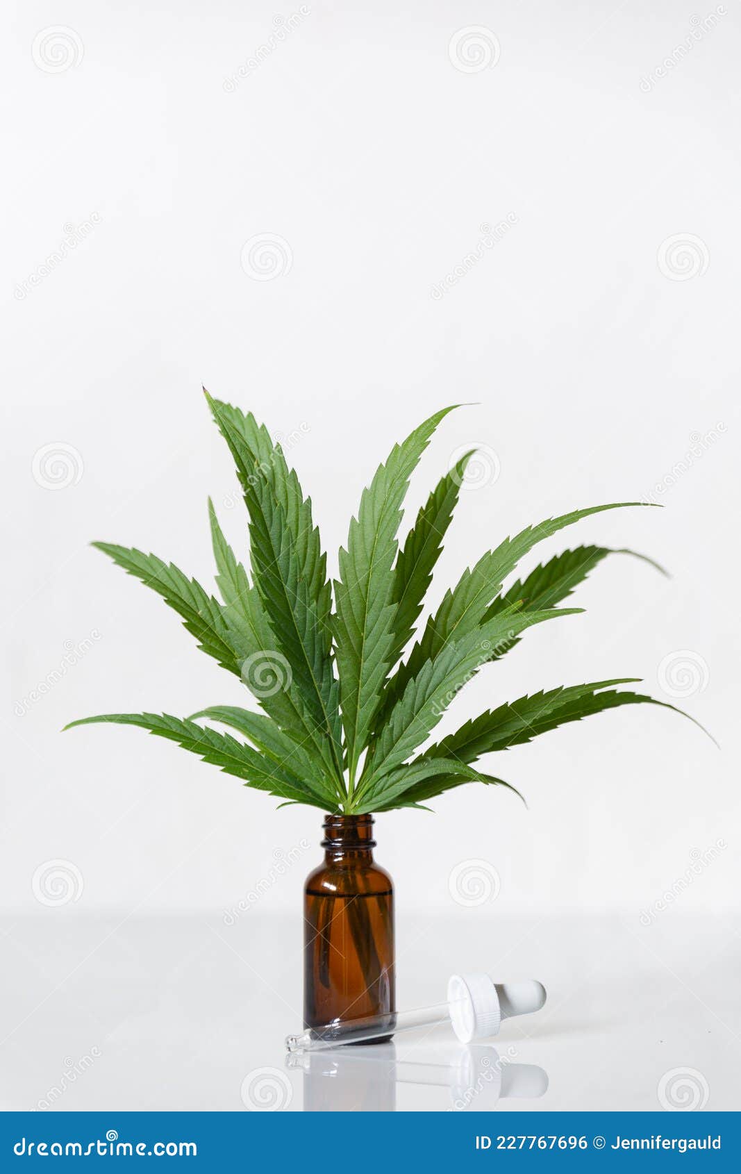 Hojas De Cannabis En Un Medicinal Marrón Con Cuentagotas Foto de archivo de herbario, extracto: