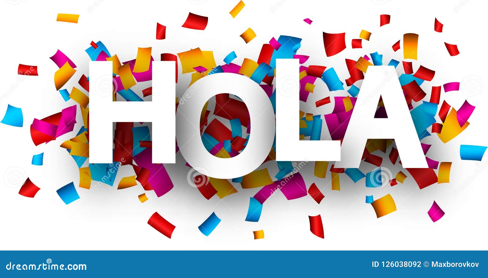 hola card with colorful confetti.