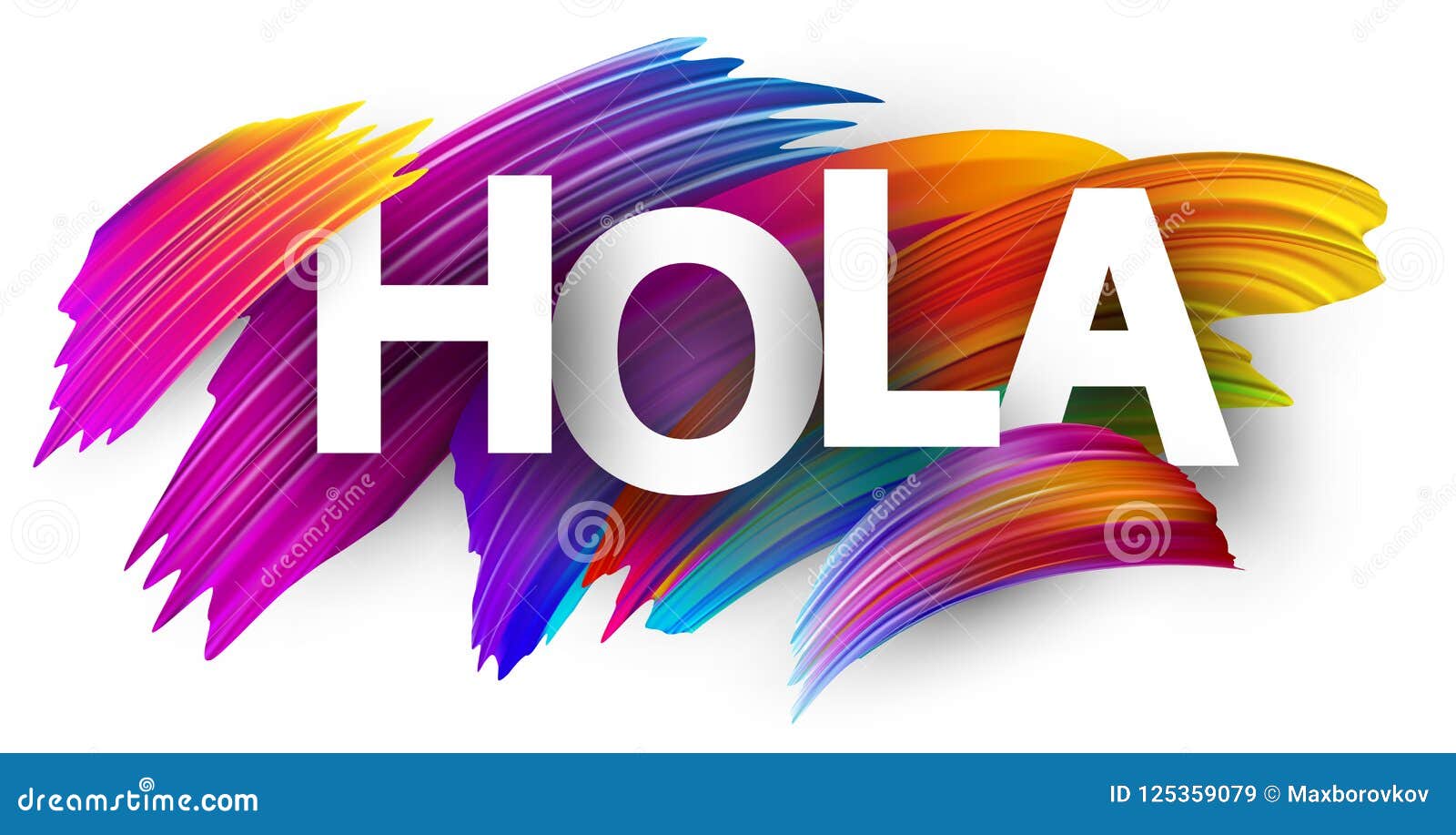 hola card with colorful brush strokes.