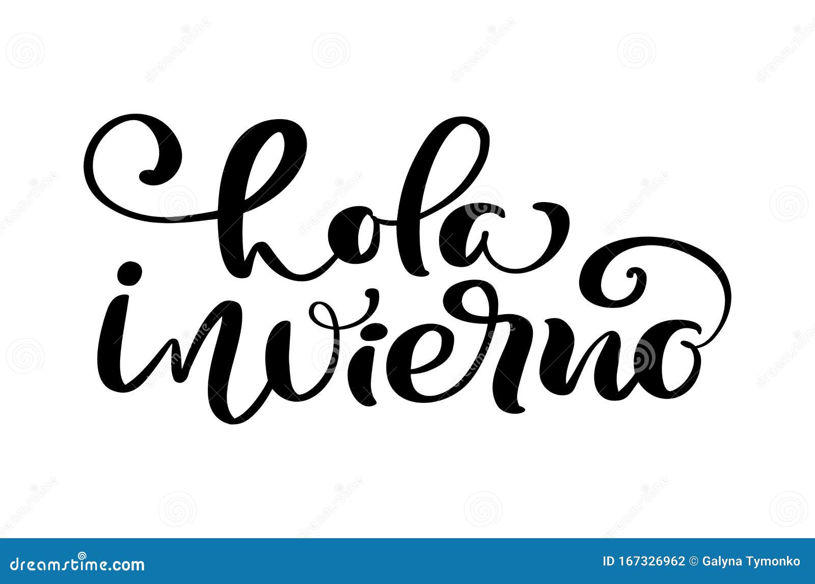 hola invierno hello winter on spanish. handwritten lettering with decorative s.    on