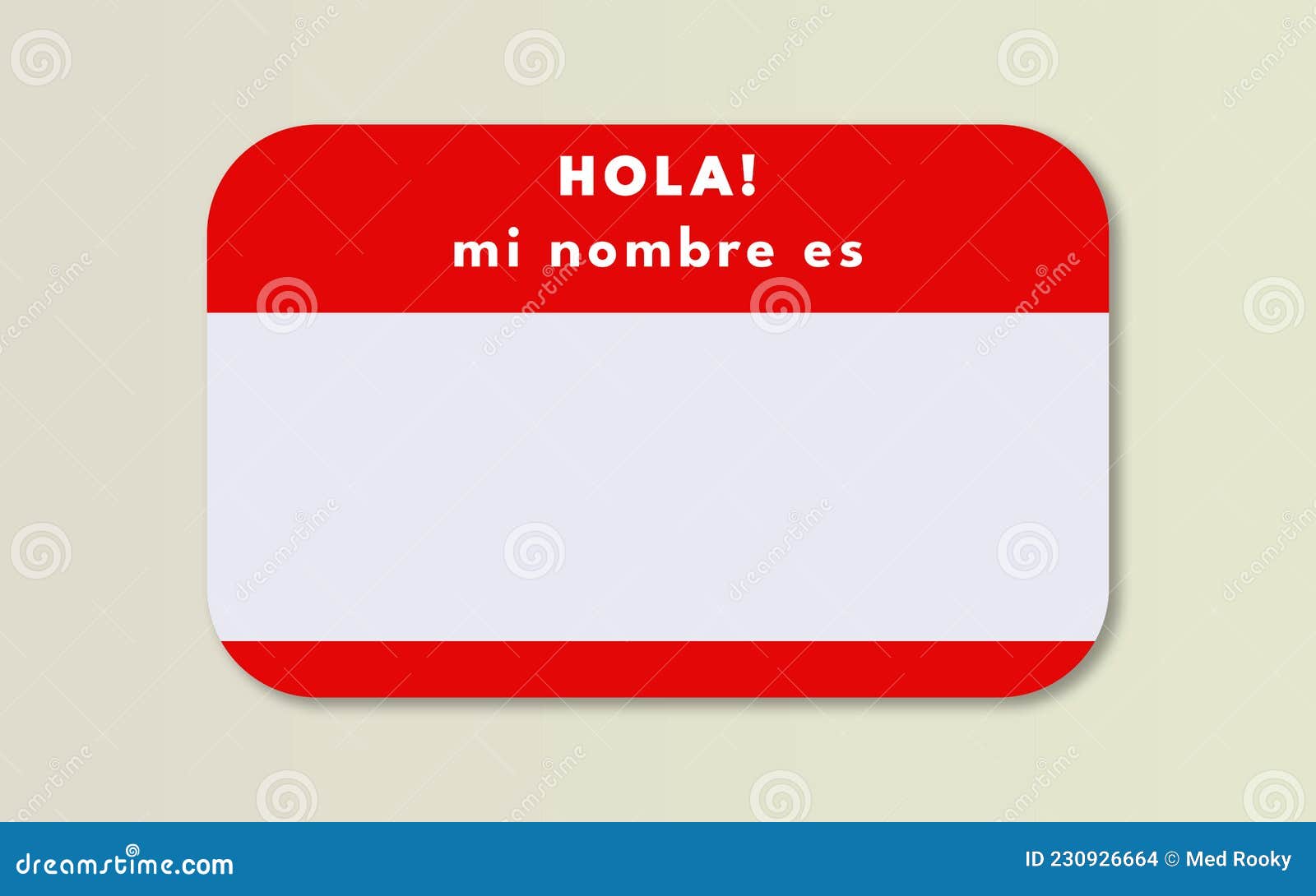hola mi nombre es: nombre de etiqueta in color rojo. name tag red card in spanish text. branding and company identity