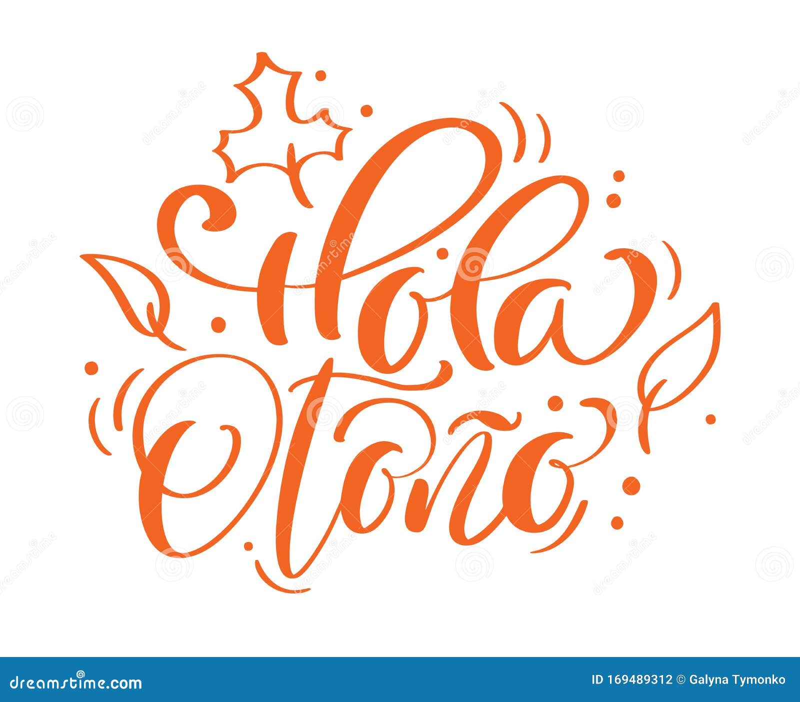 hola otono calligraphic lettering text. spanish translation hello autumn.    for flyers, banner