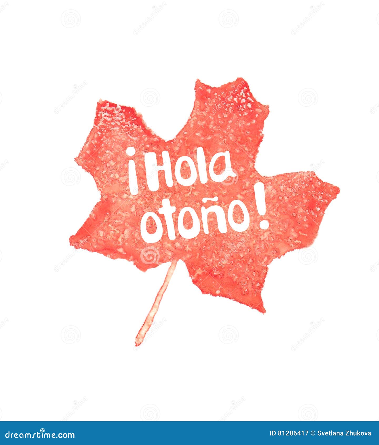 hola otono watercolor hand drawn lettering on the maple leaf