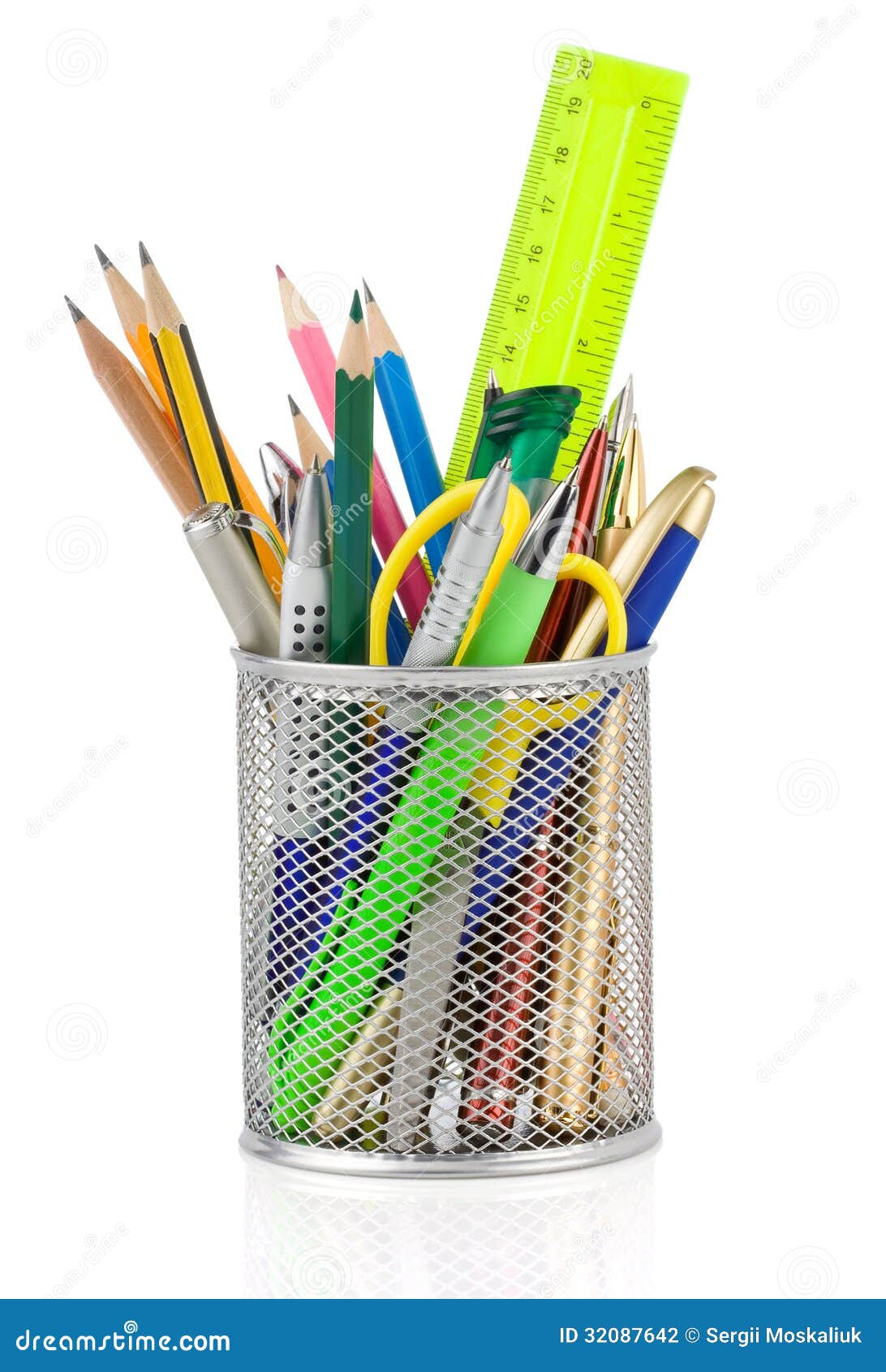Holder Basket and Office Supplies Stock Photo Image of note, open