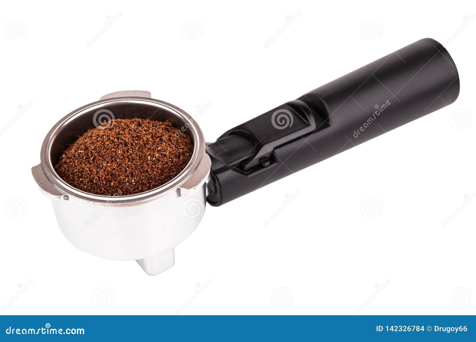 Holder from Coffee Maker with Ground Coffee Isolated on White Stock