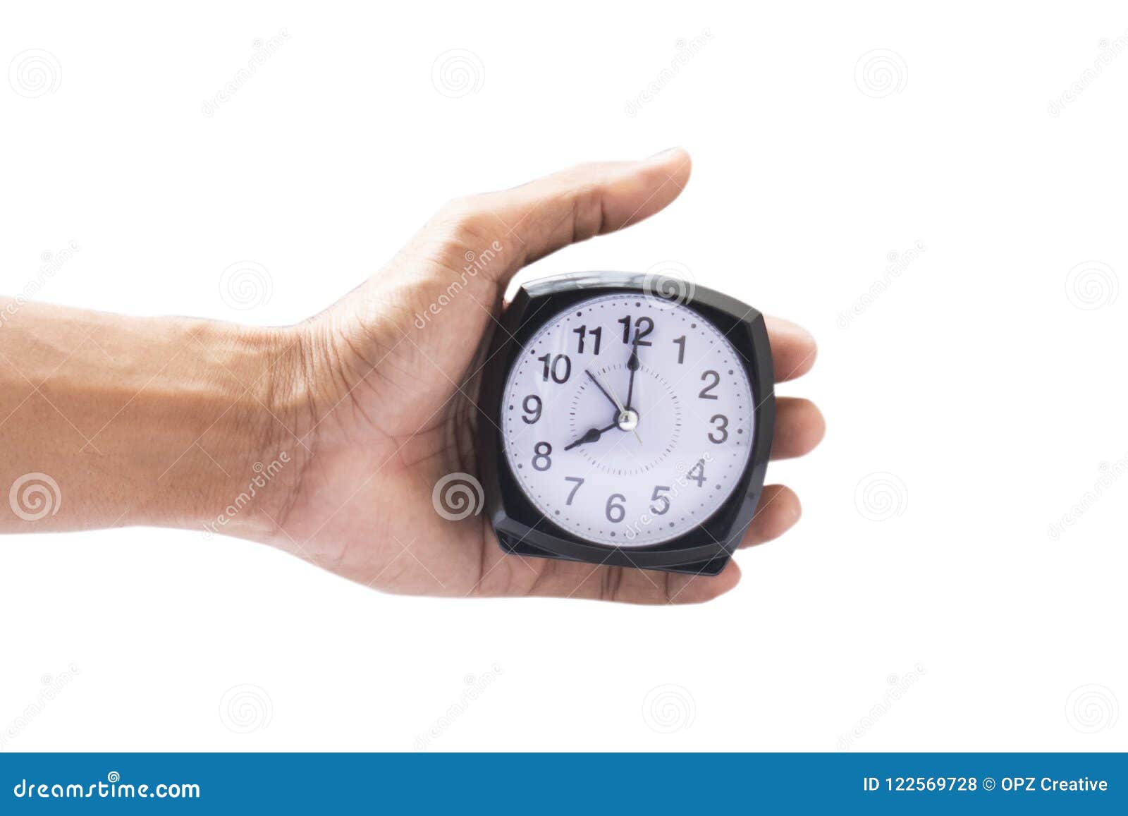 Holding Clock On Isolated Background The Time 1200 Am Or Pm And Stock Photo Image of hold
