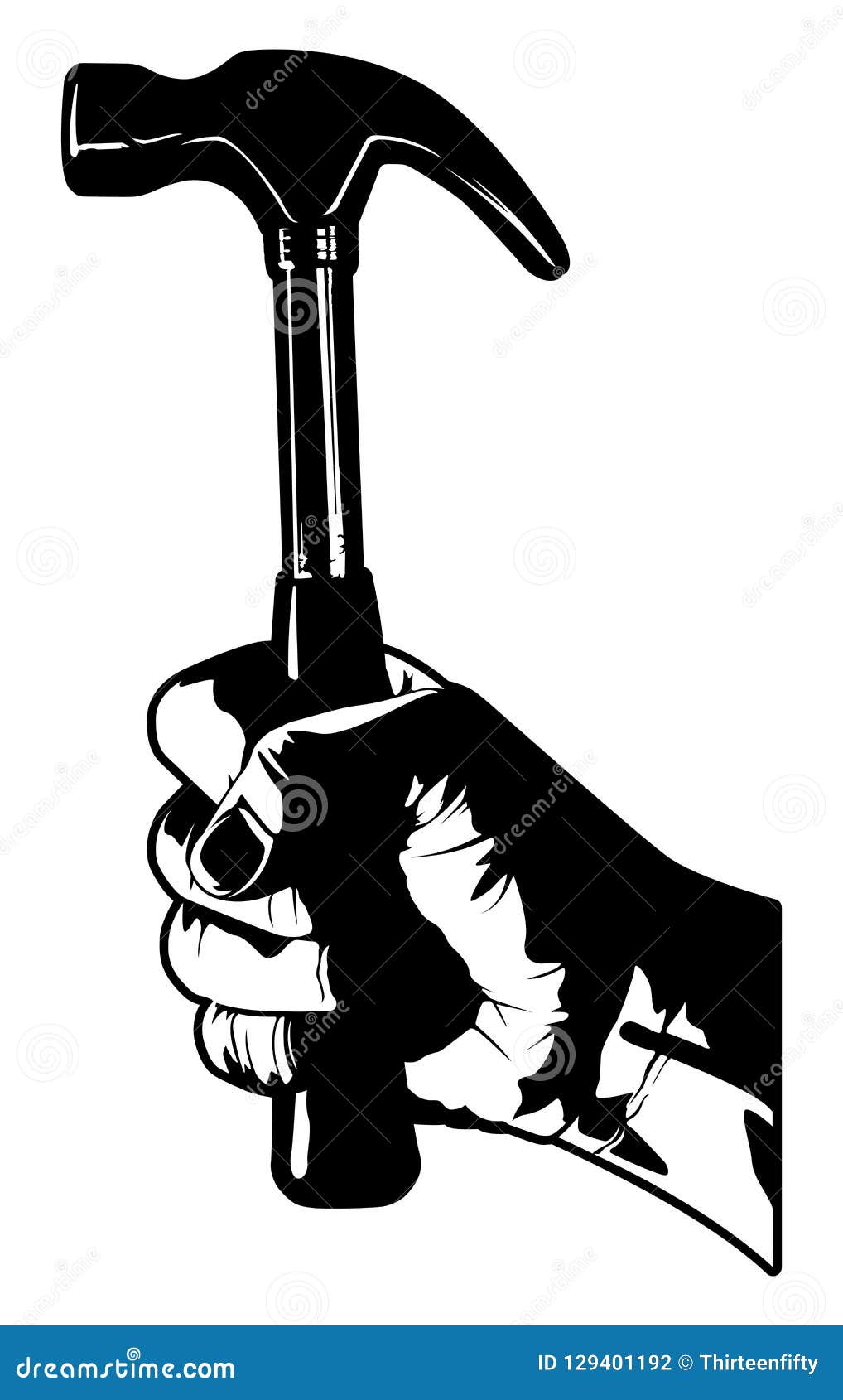 Holding a Hammer Black and White Vector Graphic Stock Vector