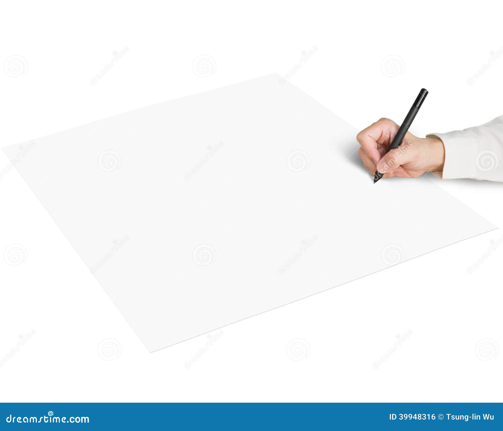 Holding Pen Writing on Blank Paper Stock Photo - Image of isolated ...
