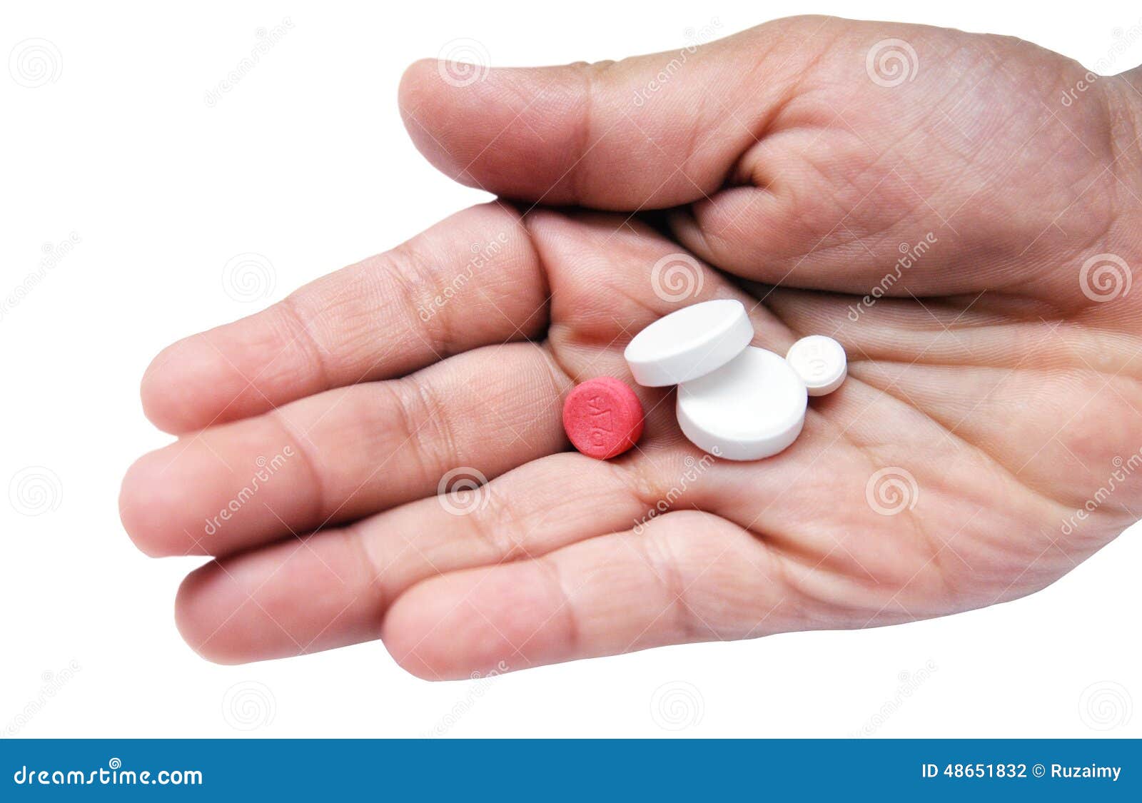 Holding pills in hand stock photo. Image of medicine 48651832