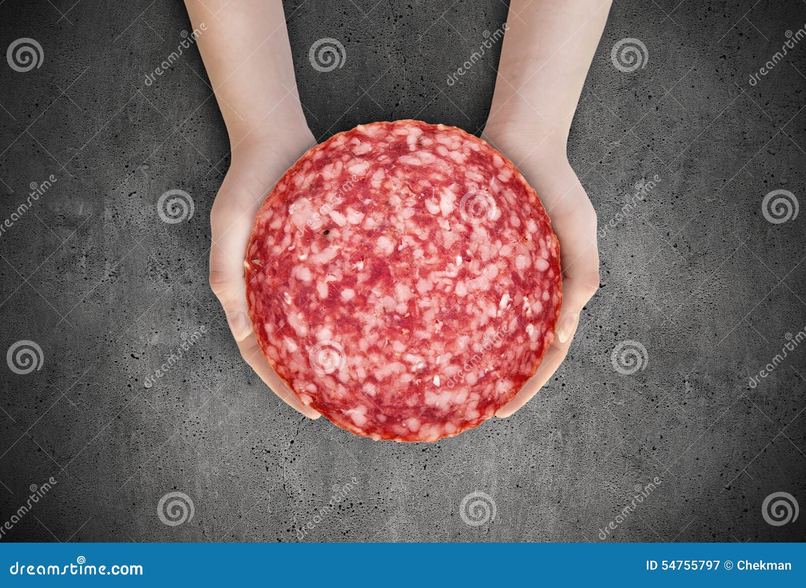 Holds a Sausage in His Hands Stock Image Image of gourmet, hand 54755797