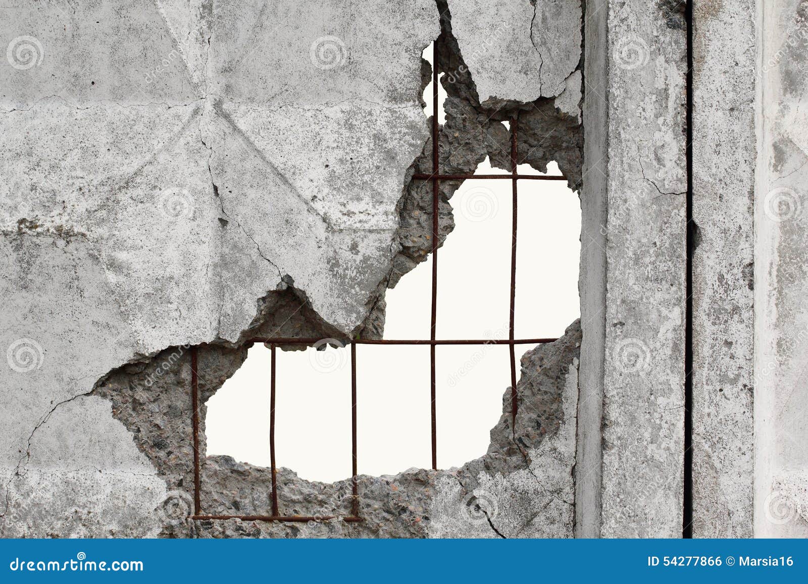 white  background through hole in a concrete wall