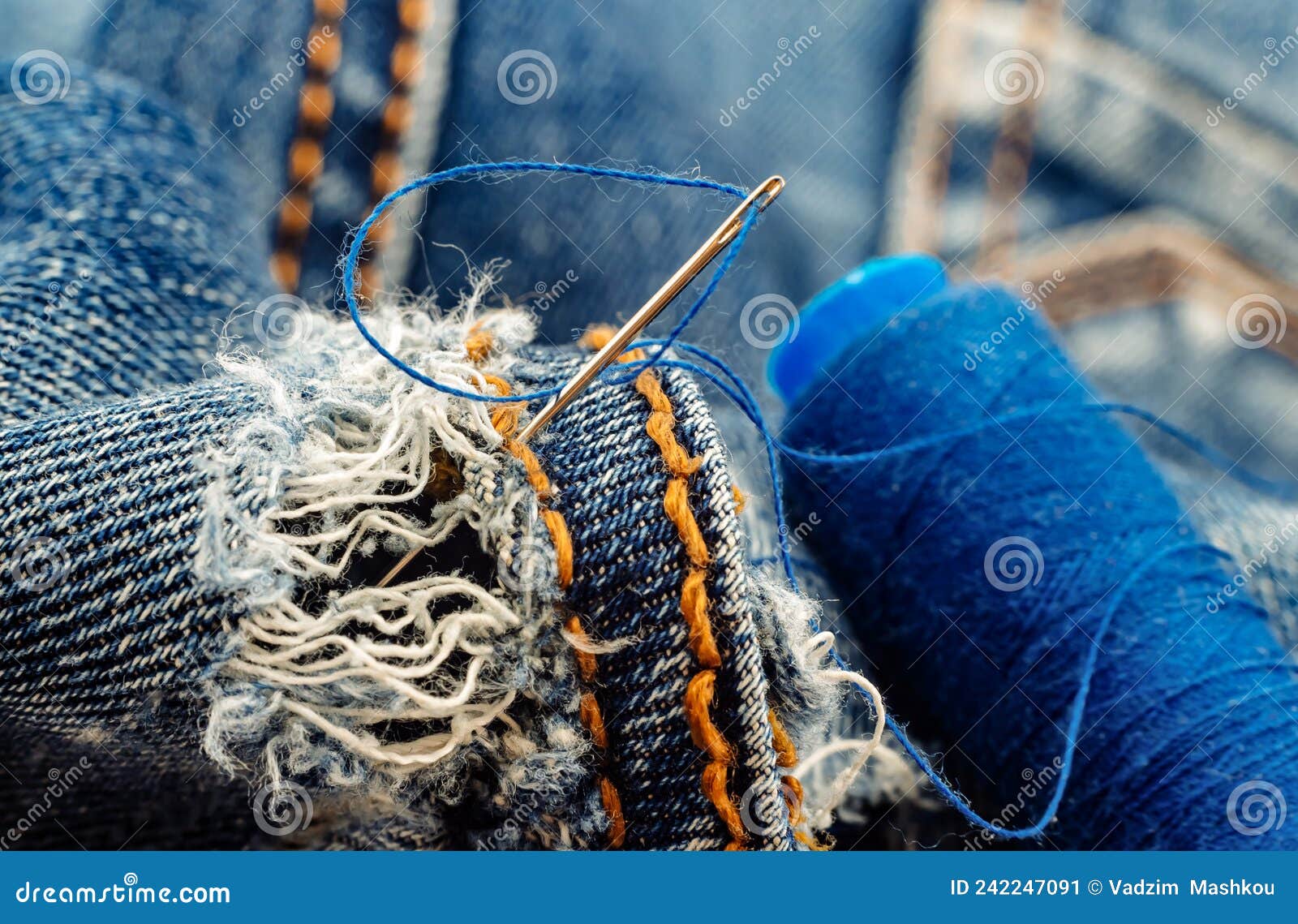Needles and Thread on the Background of Torn Jeans the Concept of  Reasonable Consumption of Needlework for Small Stock Image - Image of  sustainability, sewing: 263221625