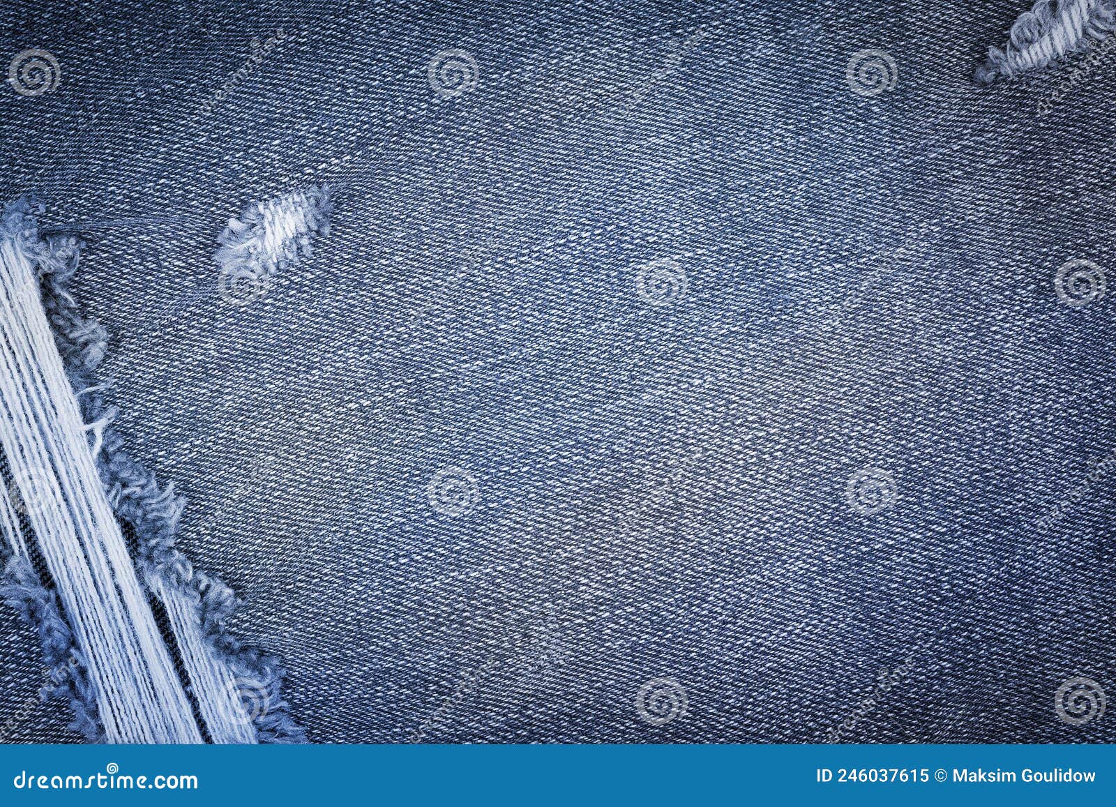 Hole and Threads on Denim Jeans. Jeans Torn Denim Texture Stock Image