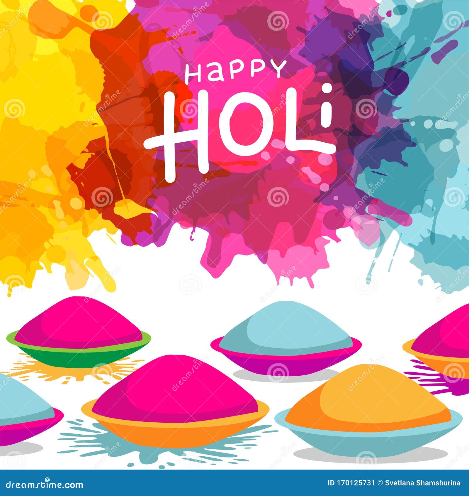 Holi Festival Celebration Background with Bowls Full of Powder Colours on  Splash Blot Colourful Background. Can Be Used Stock Vector - Illustration  of holiday, powder: 170125731