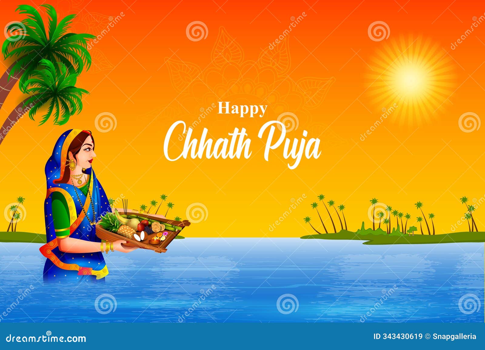 holiday background of traditional chhath festival of bihar, bengal and nepal