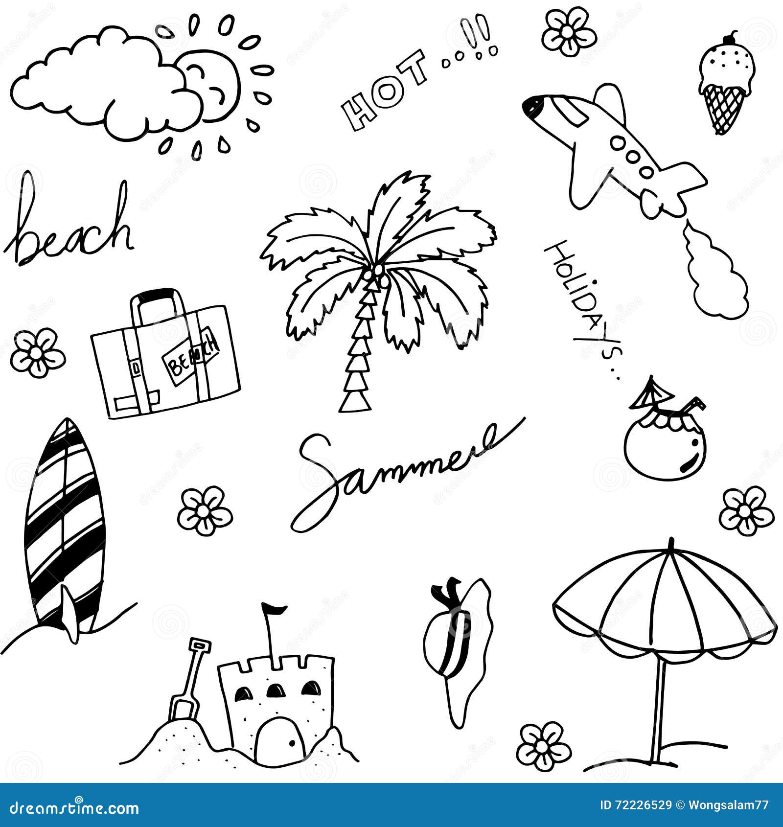 Holiday Beach Set of Doodle Stock Vector - Illustration of vector ...