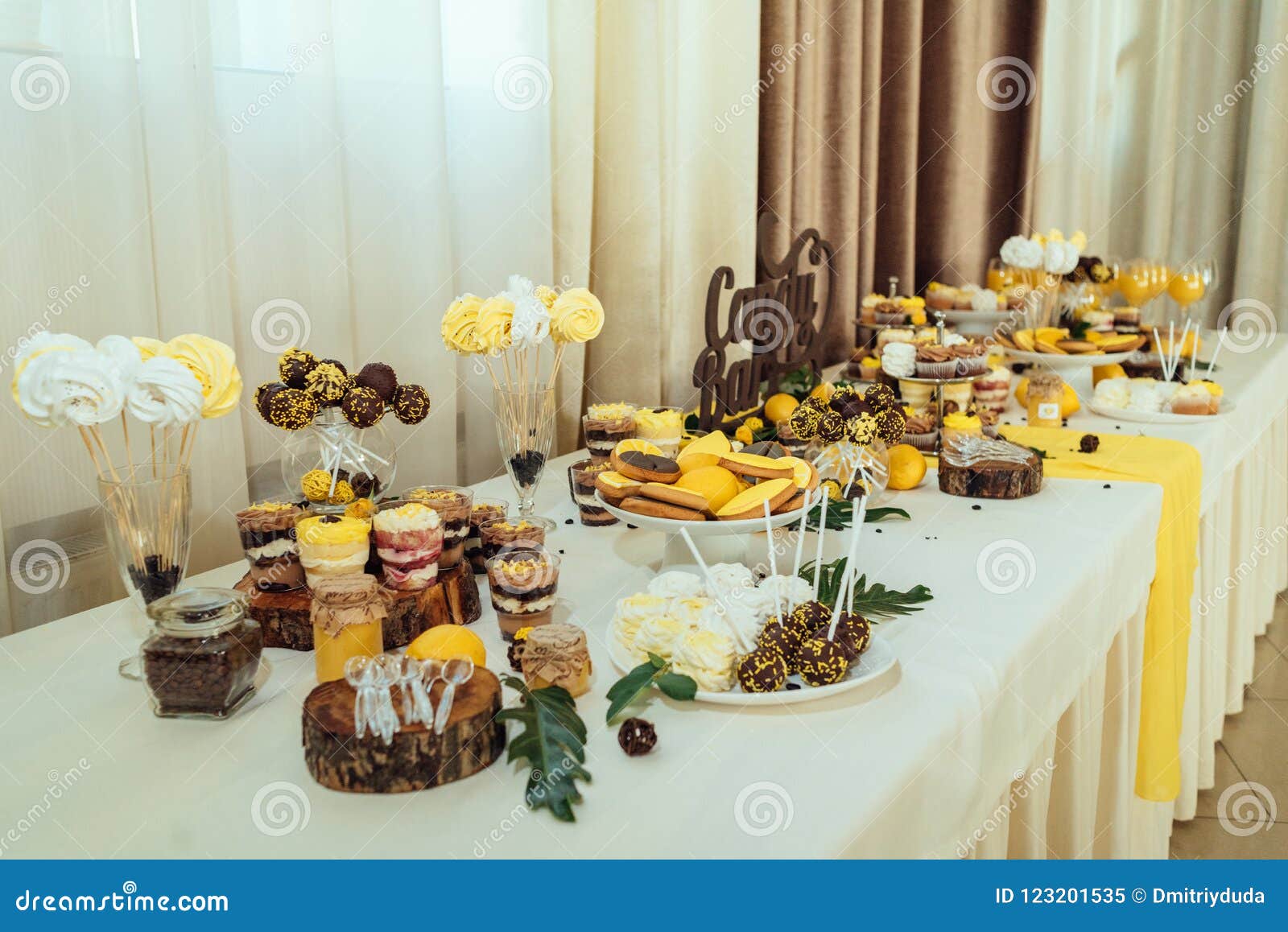 Holiday Candy Bar In Yellow And Brown Color Wedding Candy Bar