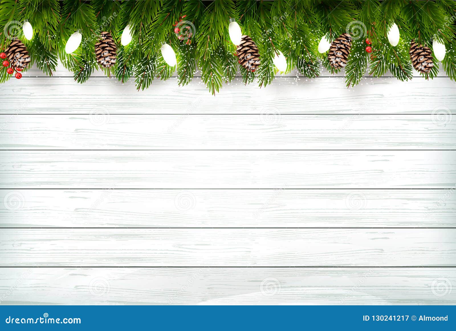 holiday christmas background with branch of tree and garland on