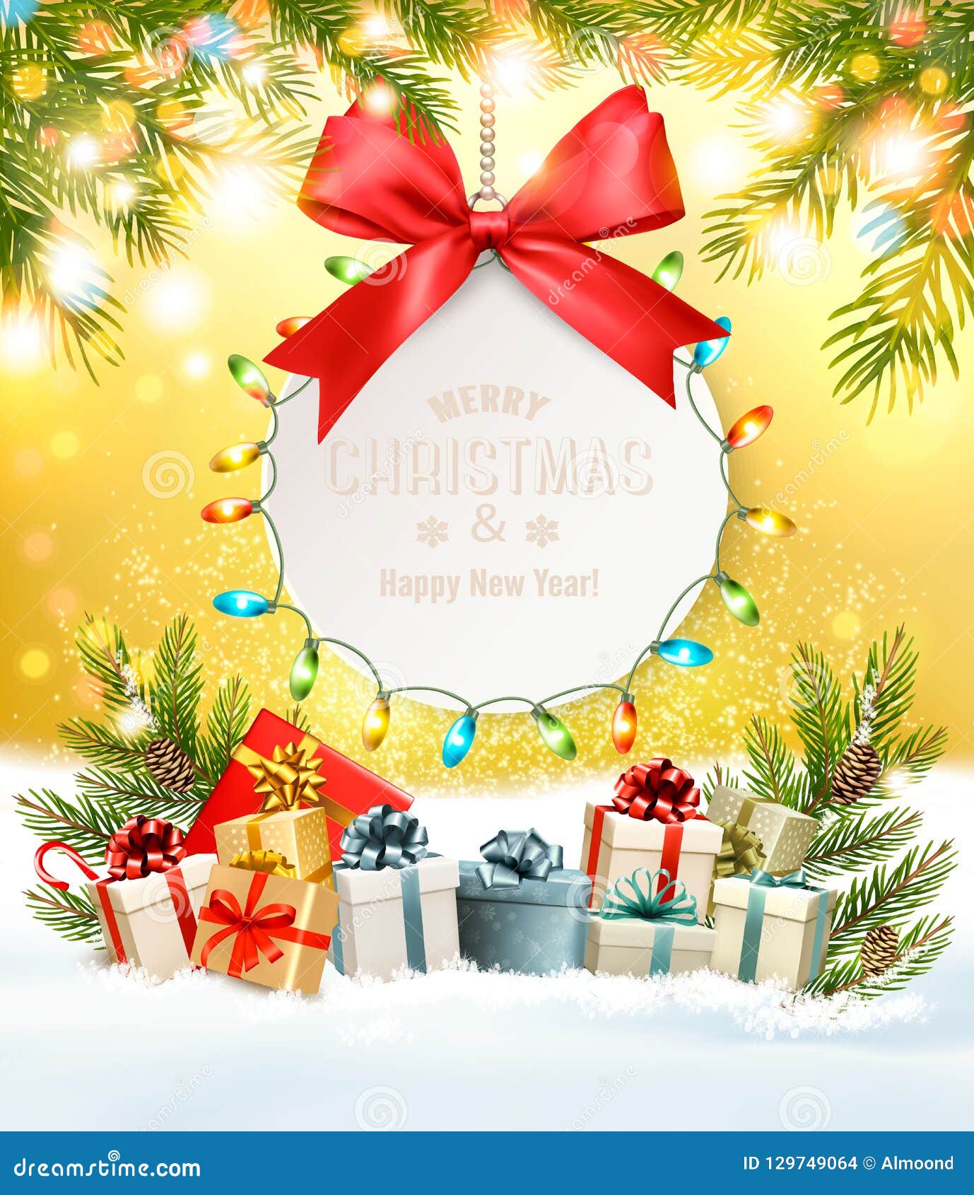 Holiday Christmas Background with a Gift Card and a Presents. Stock ...
