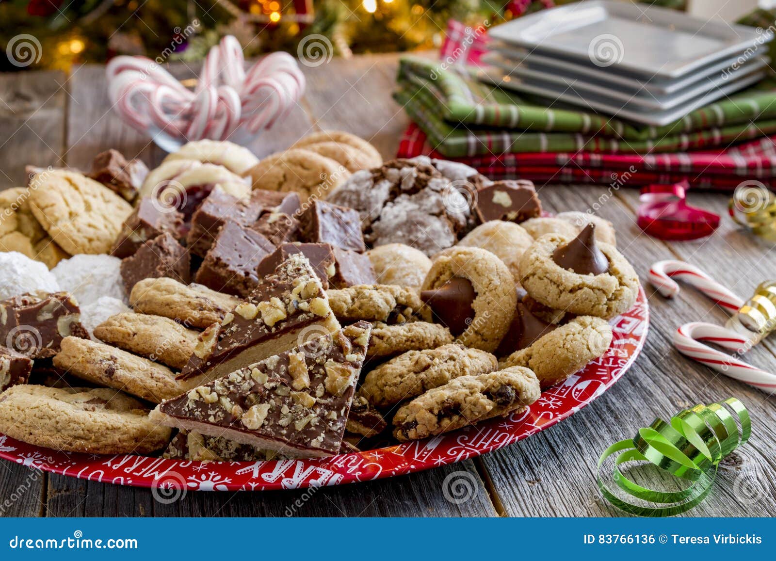 holiday cookie gift tray with assorted baked goods