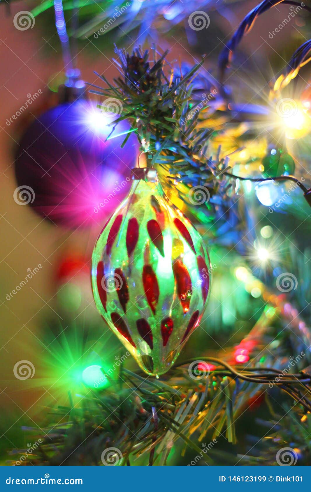 Holiday Decorations on Christmas Tree Stock Image Image of glass