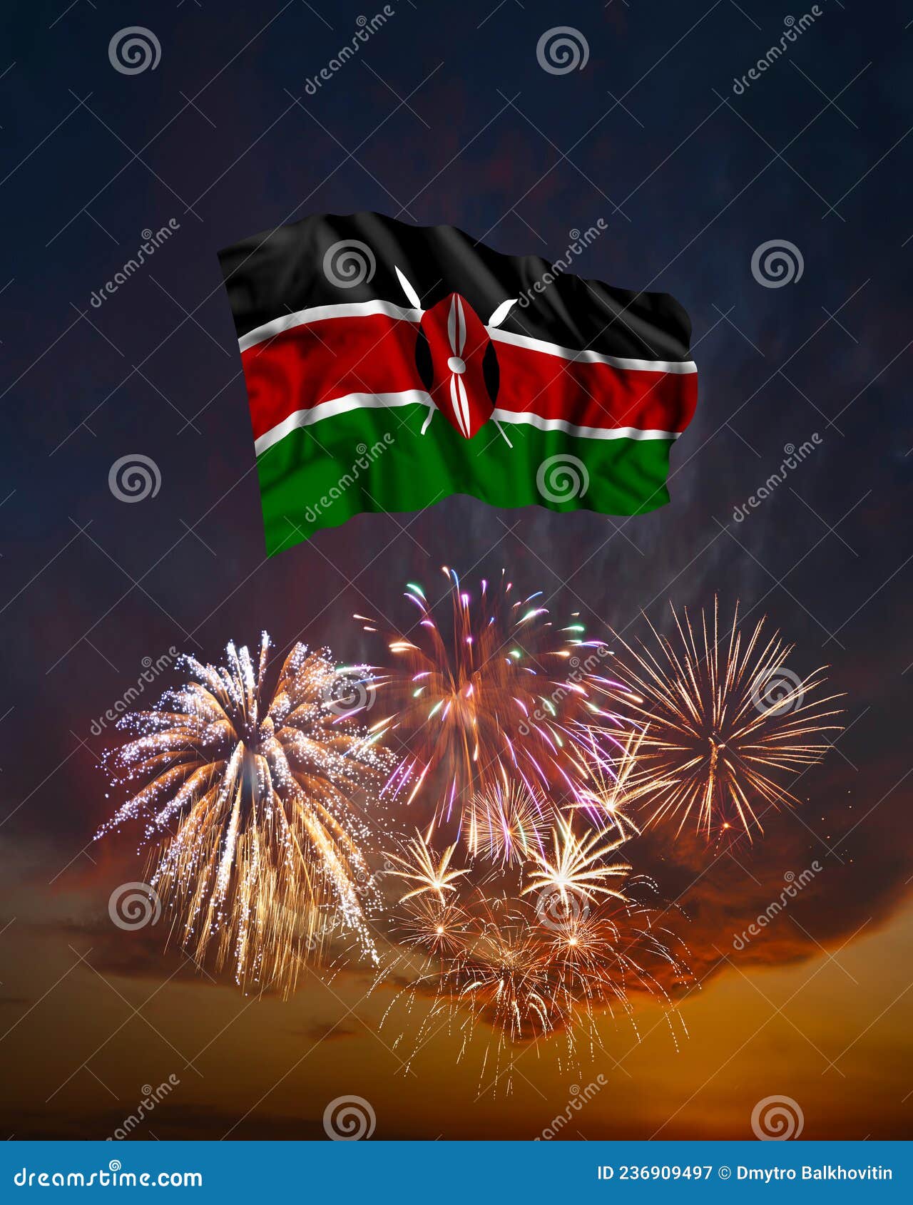 Holiday Fireworks And Flag Of Kenya Stock Image Image Of Anniversary