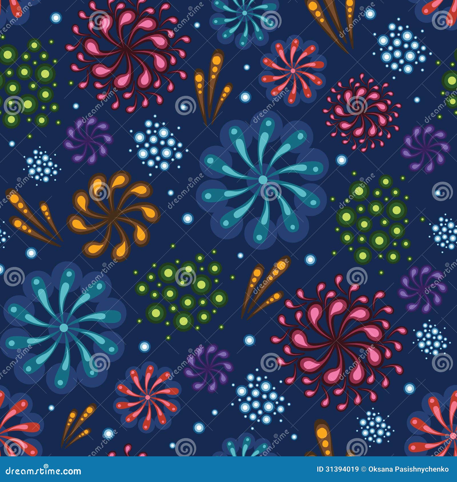 Holiday Fireworks Seamless Pattern Background Royalty Free 