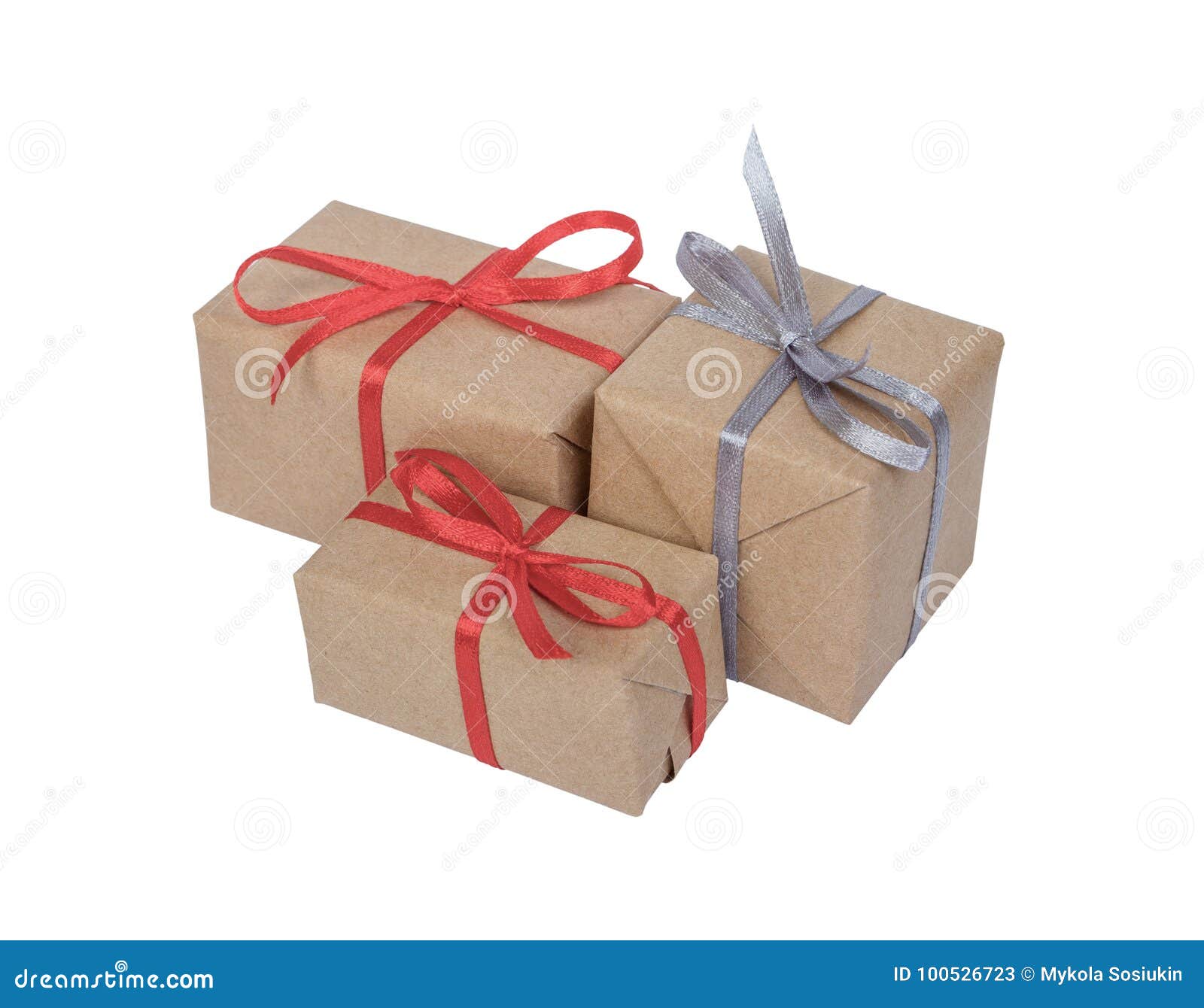 Holiday Gift Boxes Decorated with Ribbon Isolated on White Background