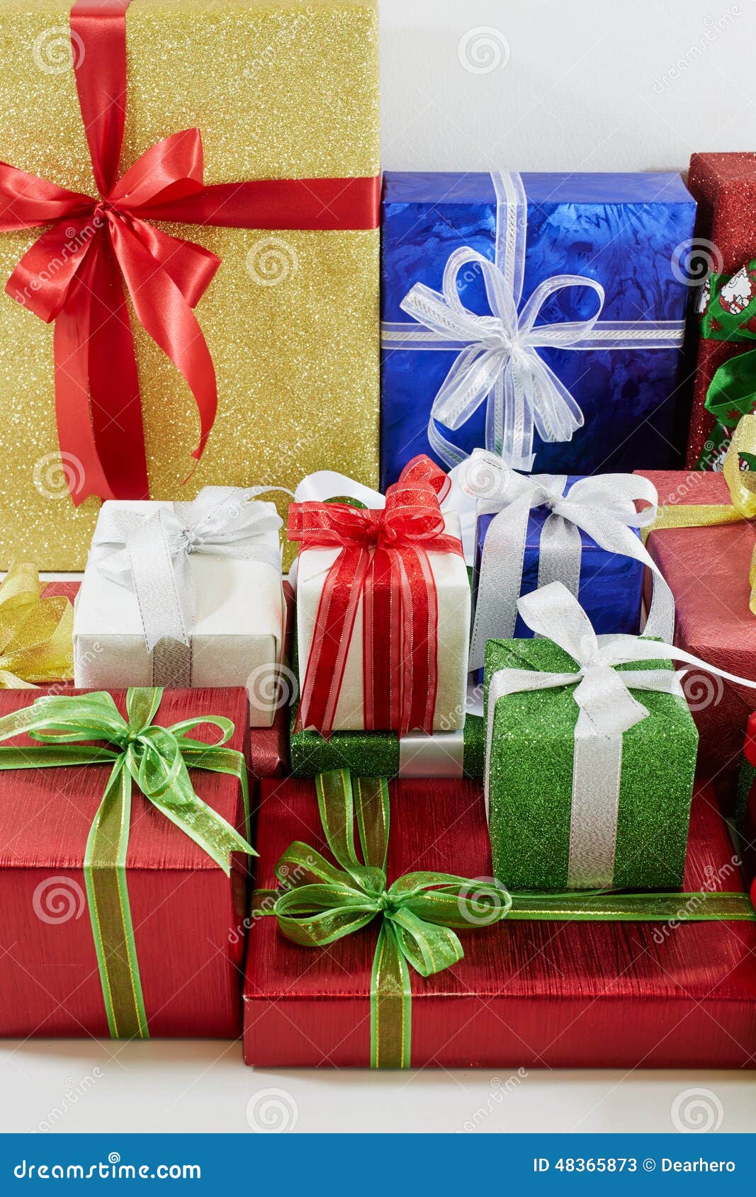 Holiday Gift Boxes Decorated with Ribbon on White Stock Image Image