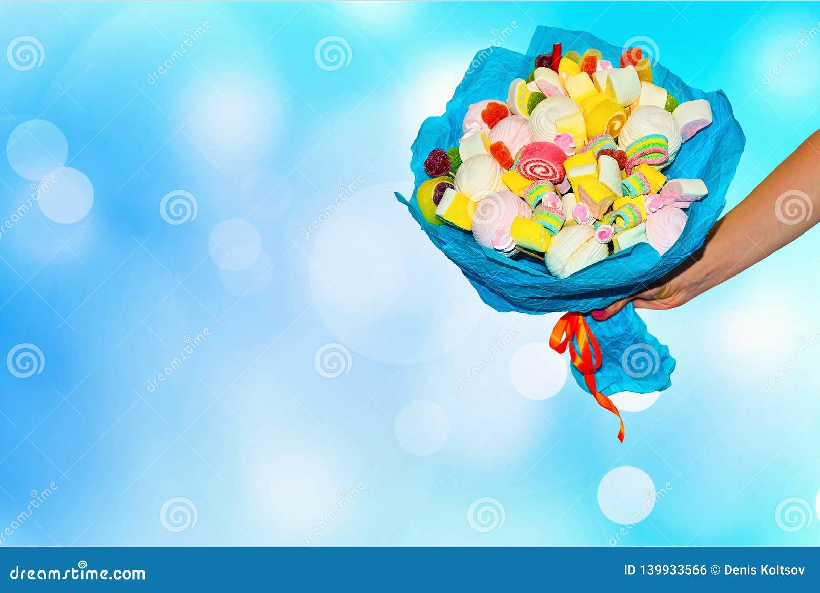 Sweet Bouquet Of Candy. Holiday Gift. Stock Photo - Image of flower