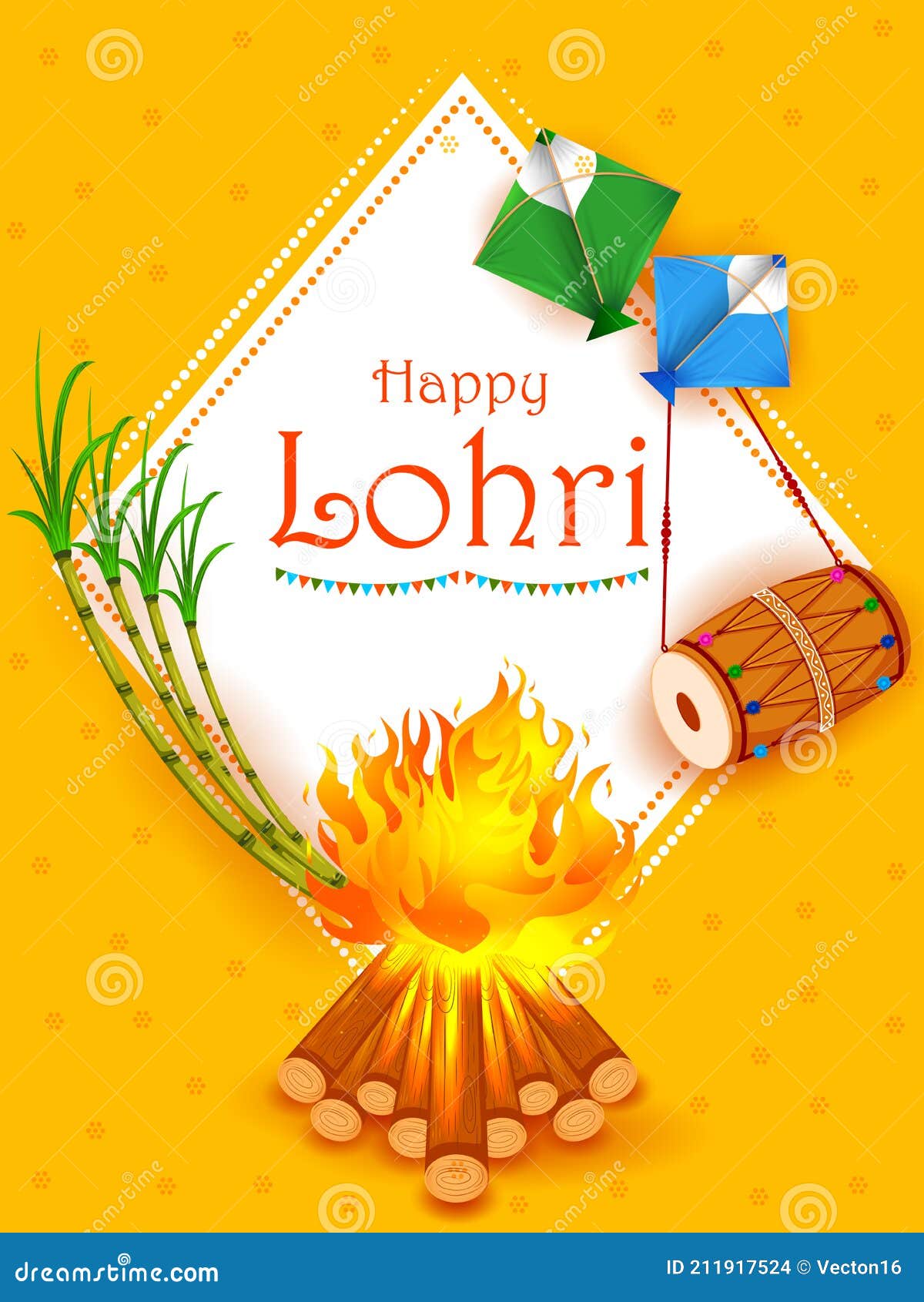 Holiday Greetings Background for Celebrating Harvest Festival of Punjab  India Lohri Stock Vector - Illustration of tradition, vector: 211917524
