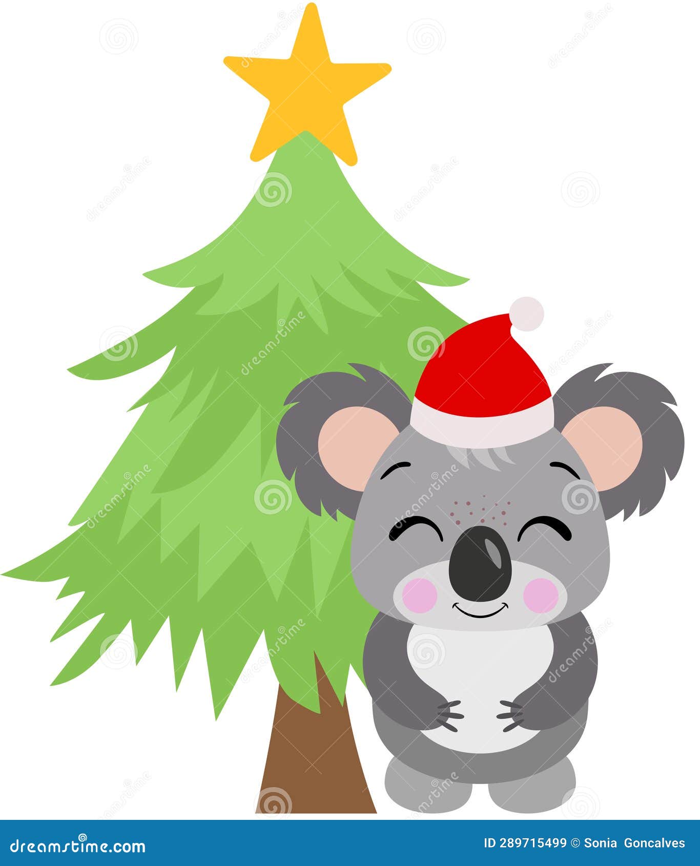 Holiday Koala with Christmas Tree Stock Illustration Illustration of