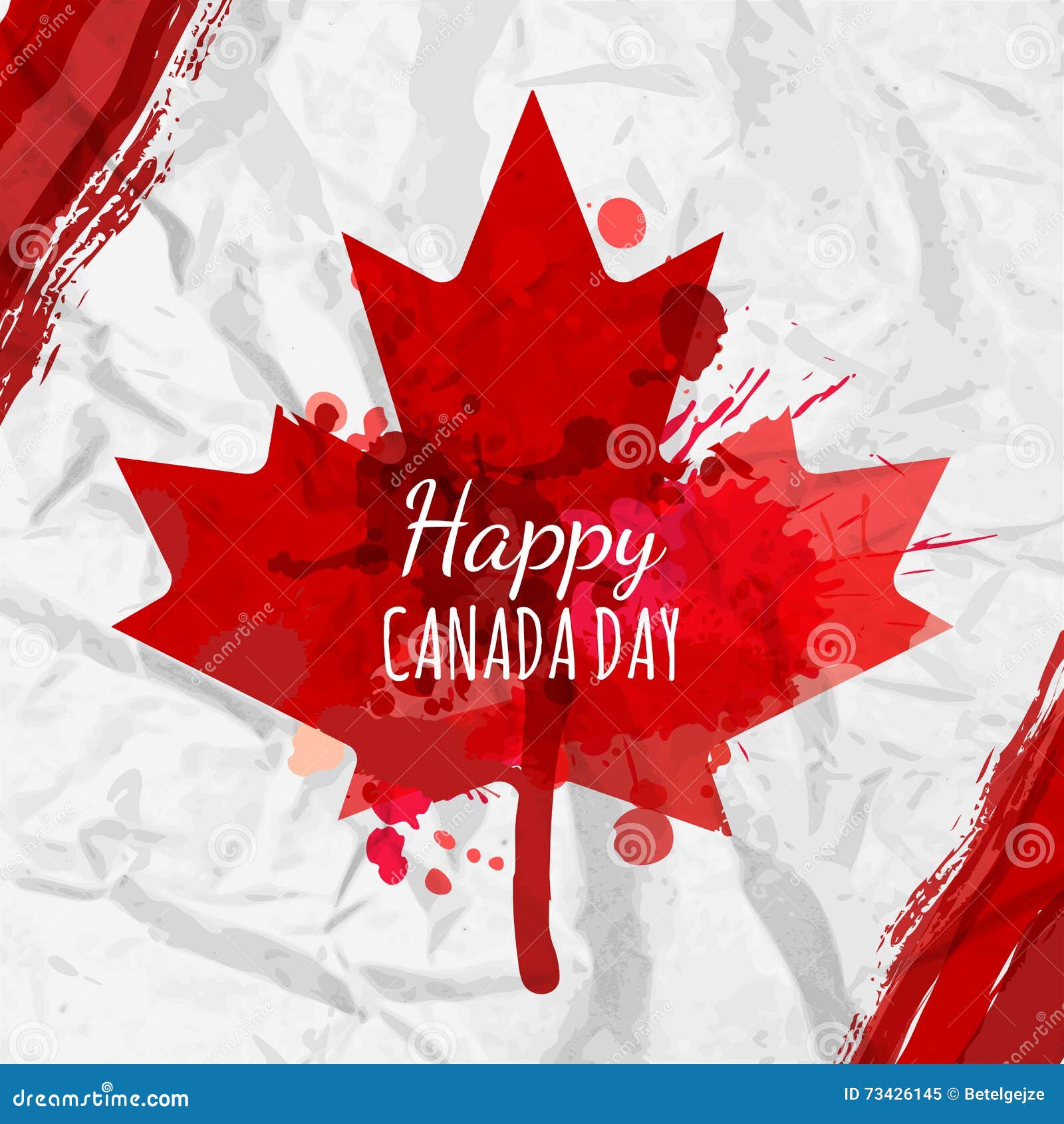 Holiday Poster With Red Canada Maple Leaf Drawn On Crumpled White Paper ...