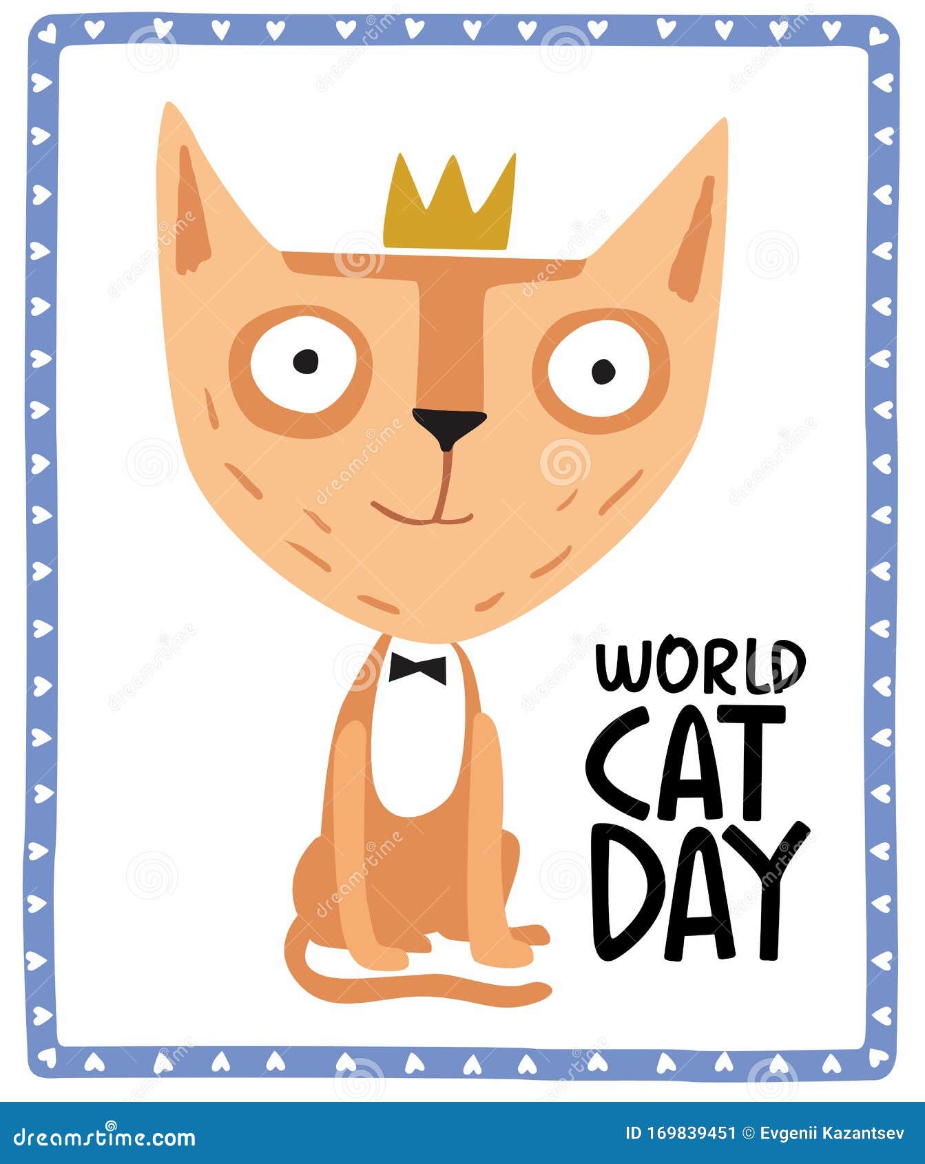 Holiday Poster World Cat Day. Little Cute Cartoon Kitten in a ...