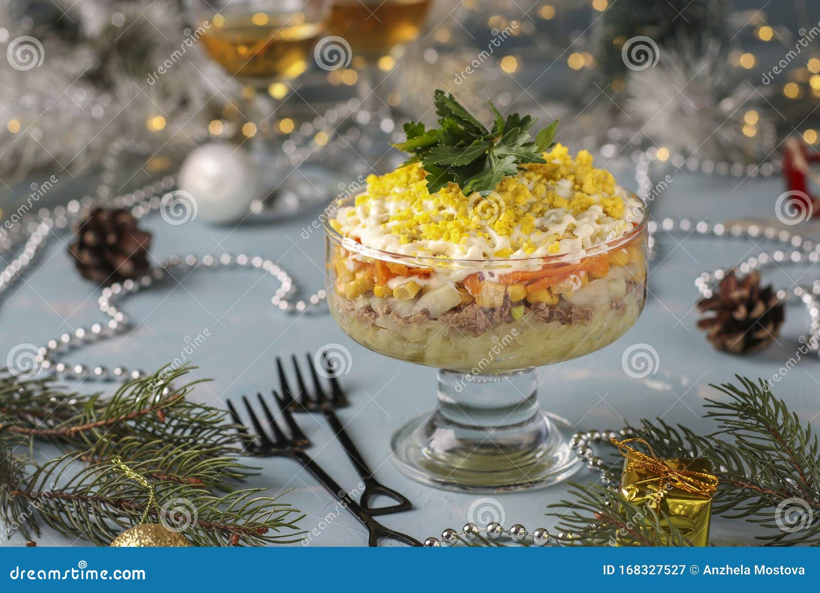 Holiday Salad with Canned Fish, Eggs, Carrots and Potatoes, Traditional ...