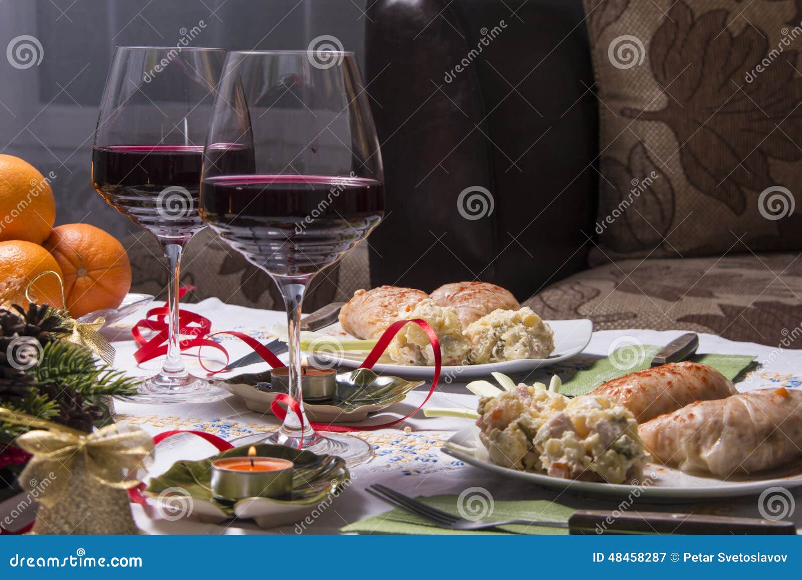 Holiday Table with Appetizers Stock Image Image of merry, dining