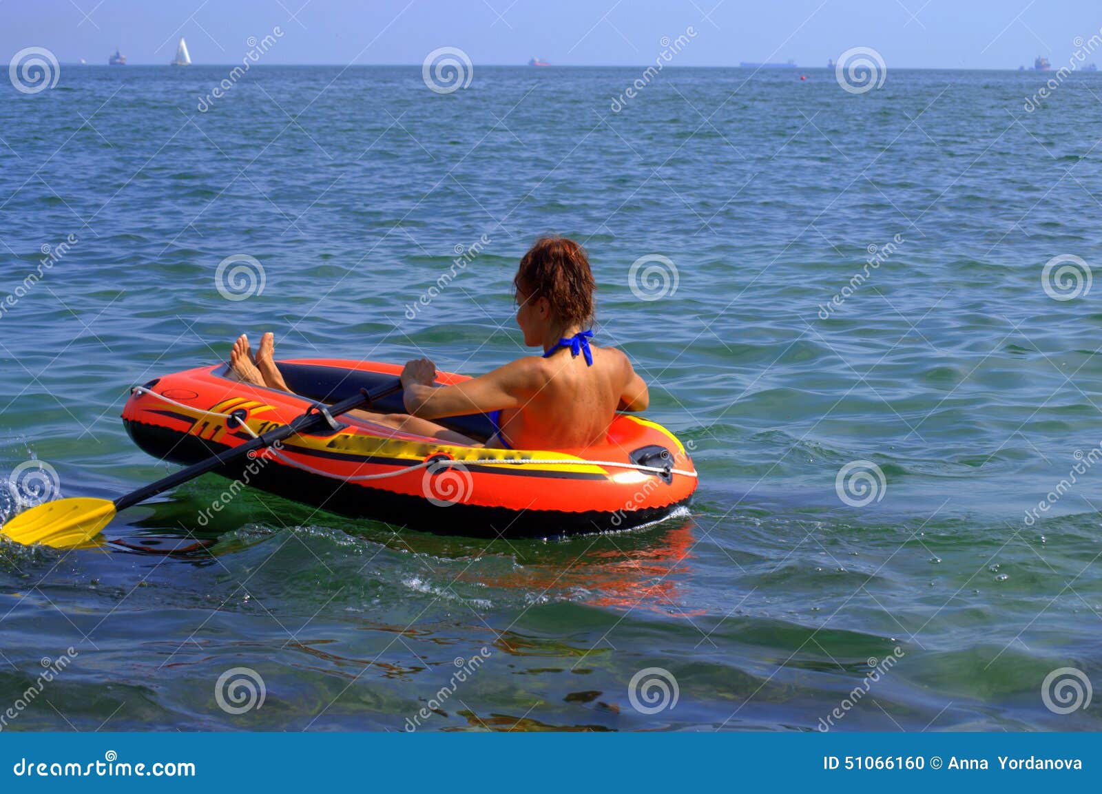 Holiday Woman Rows Boat Stock Photo - Image: 51066160
