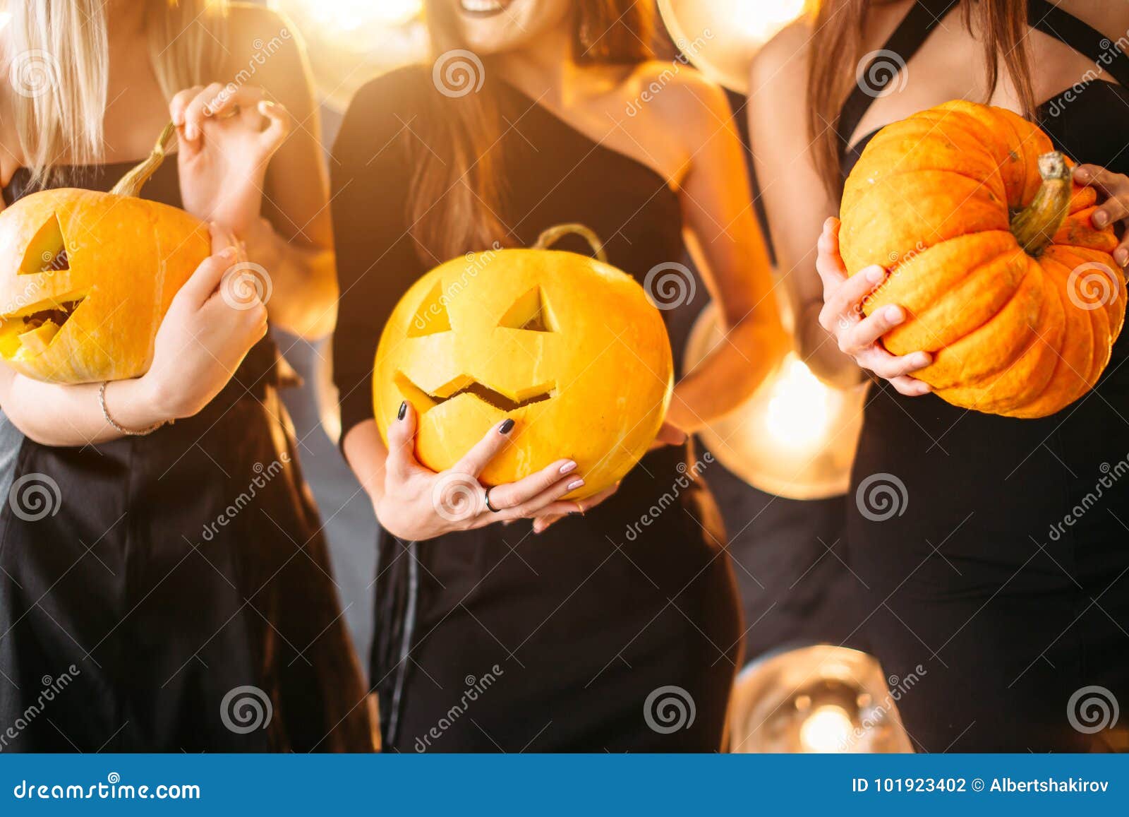 Close Up of Woman with Pumpkins at Home Stock Photo - Image of ...