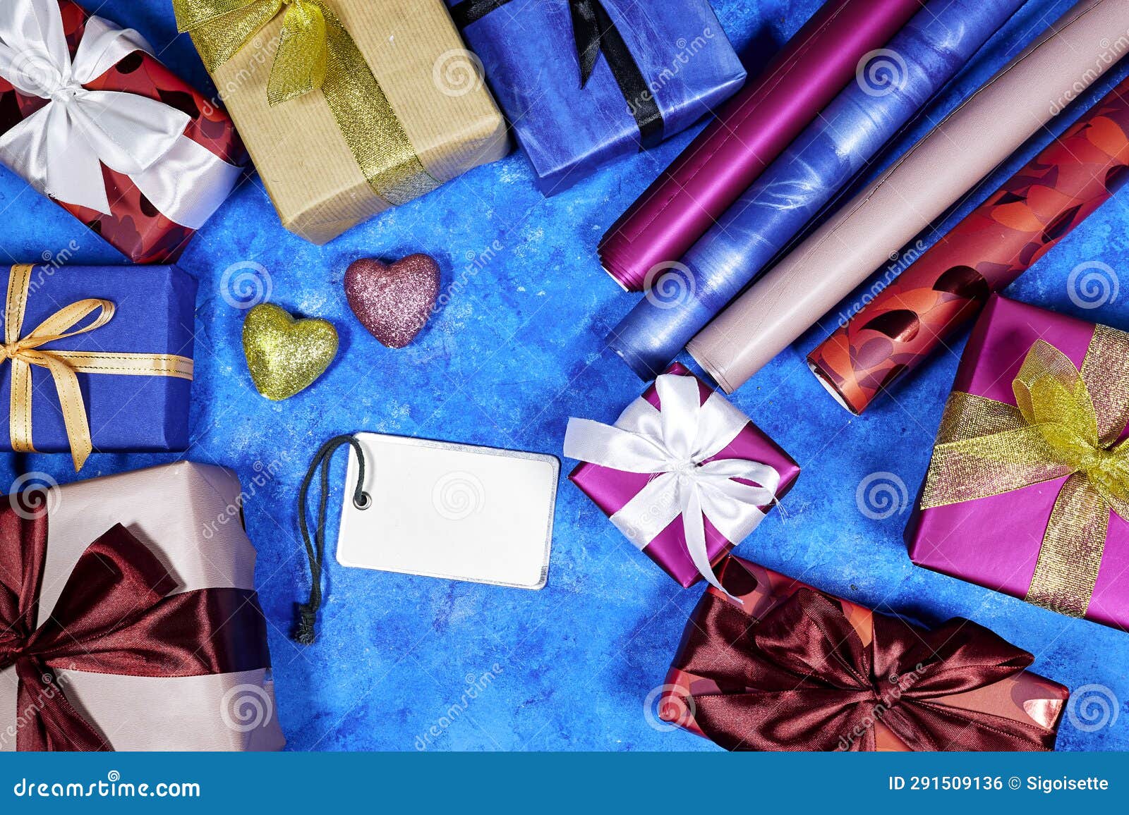 Roll Wrapping Paper Scissors Tags Ribbons Stock Photo 2301598667