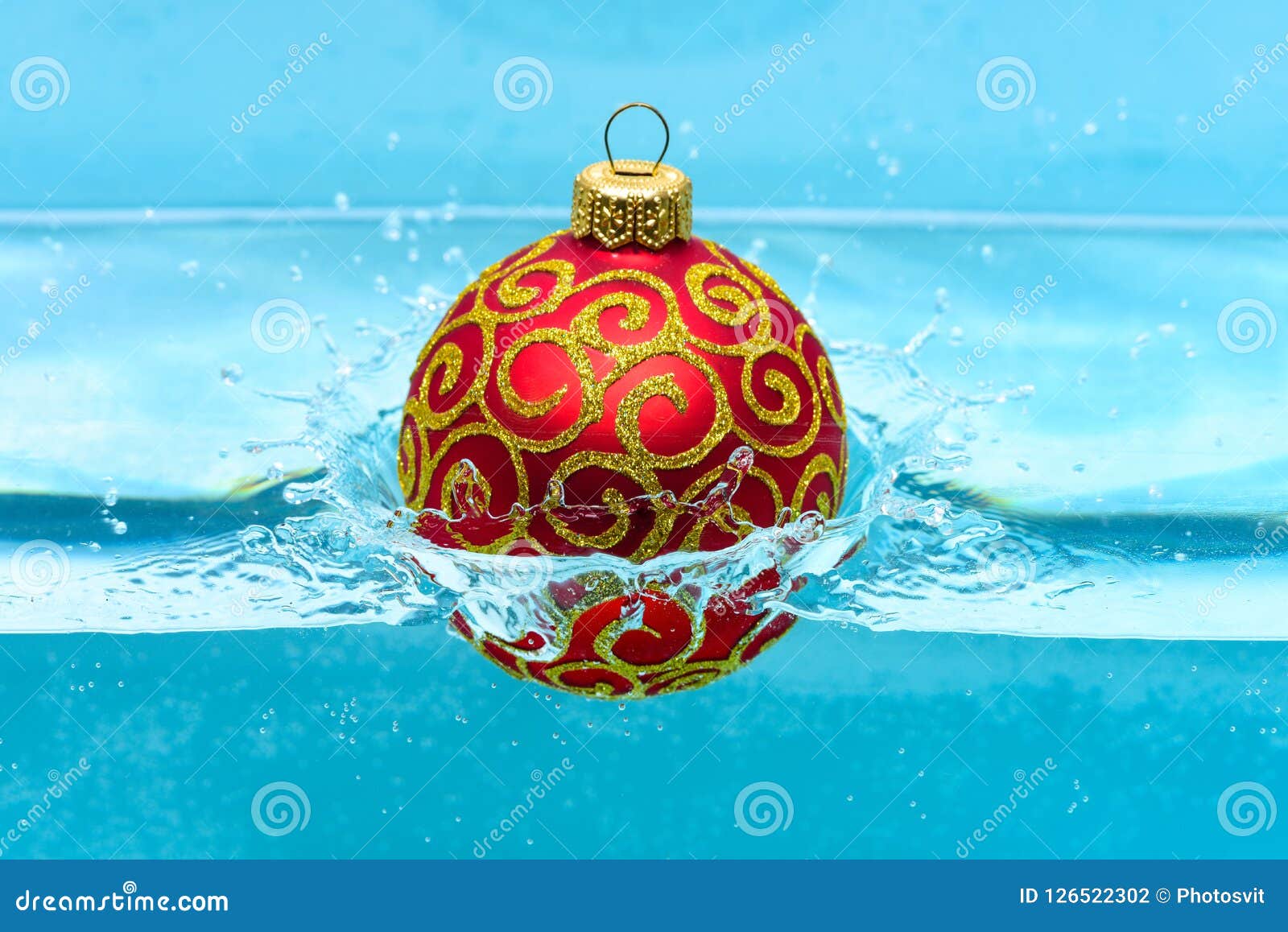 Holidays And Vacation Concept. Festive Decoration For Christmas Tree, Red Ball With Glitter ...