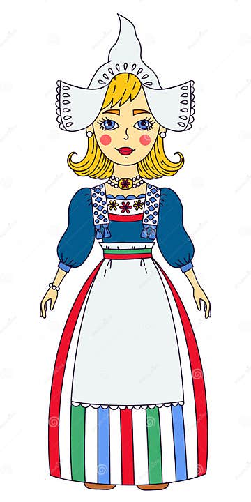 Holland Netherlands Girl in Traditional Clothes Colorful Vector ...