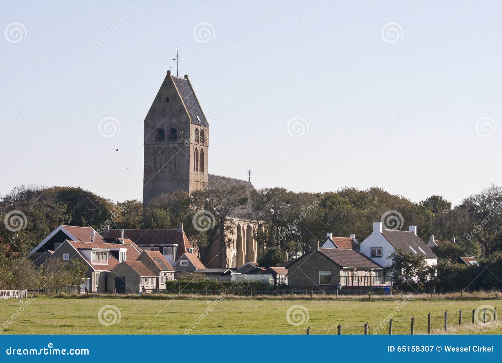 hollum village and dutch reformed church, ameland, holland