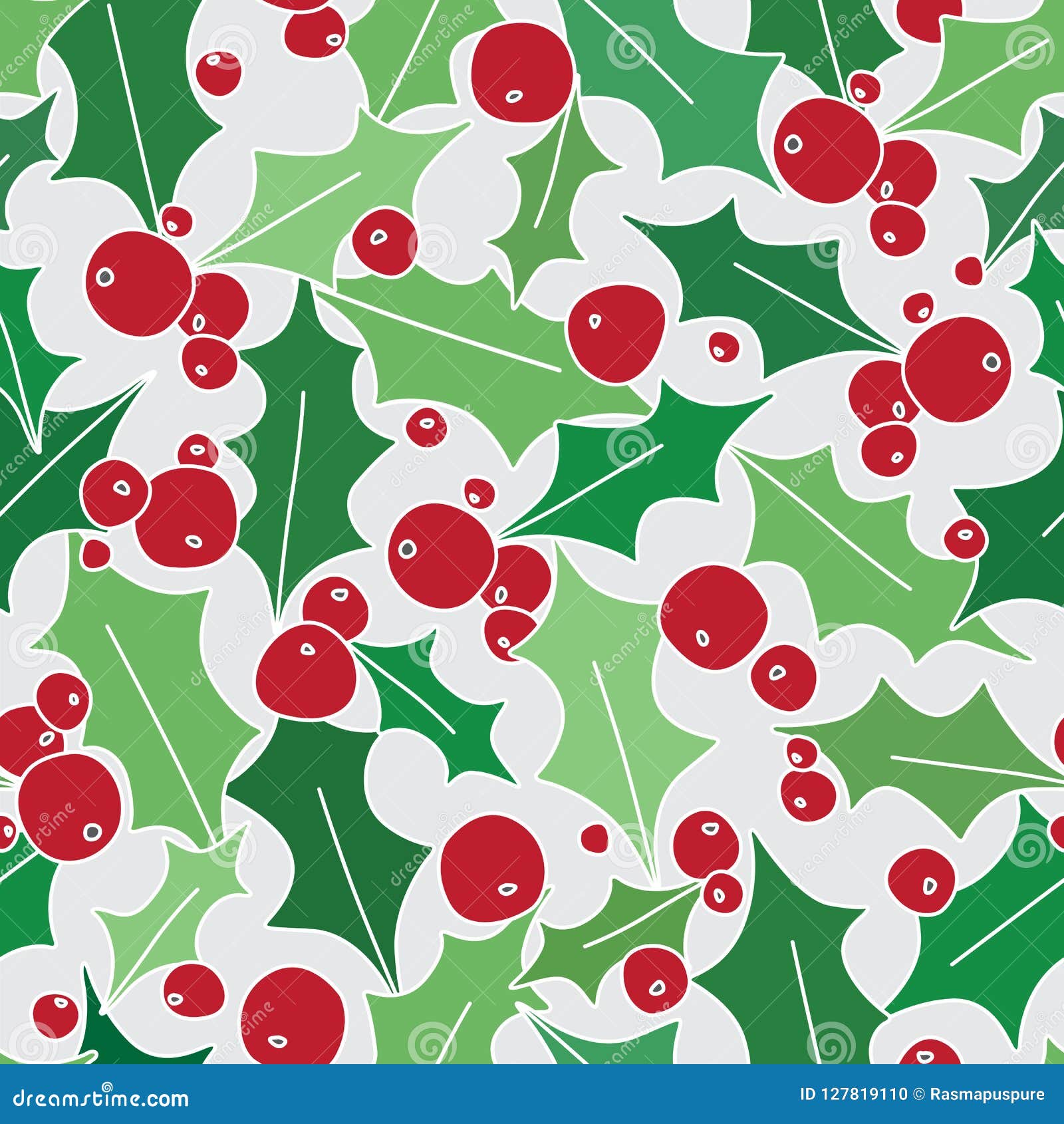 Holly Berries Seamless Pattern on Grey Background Stock Vector