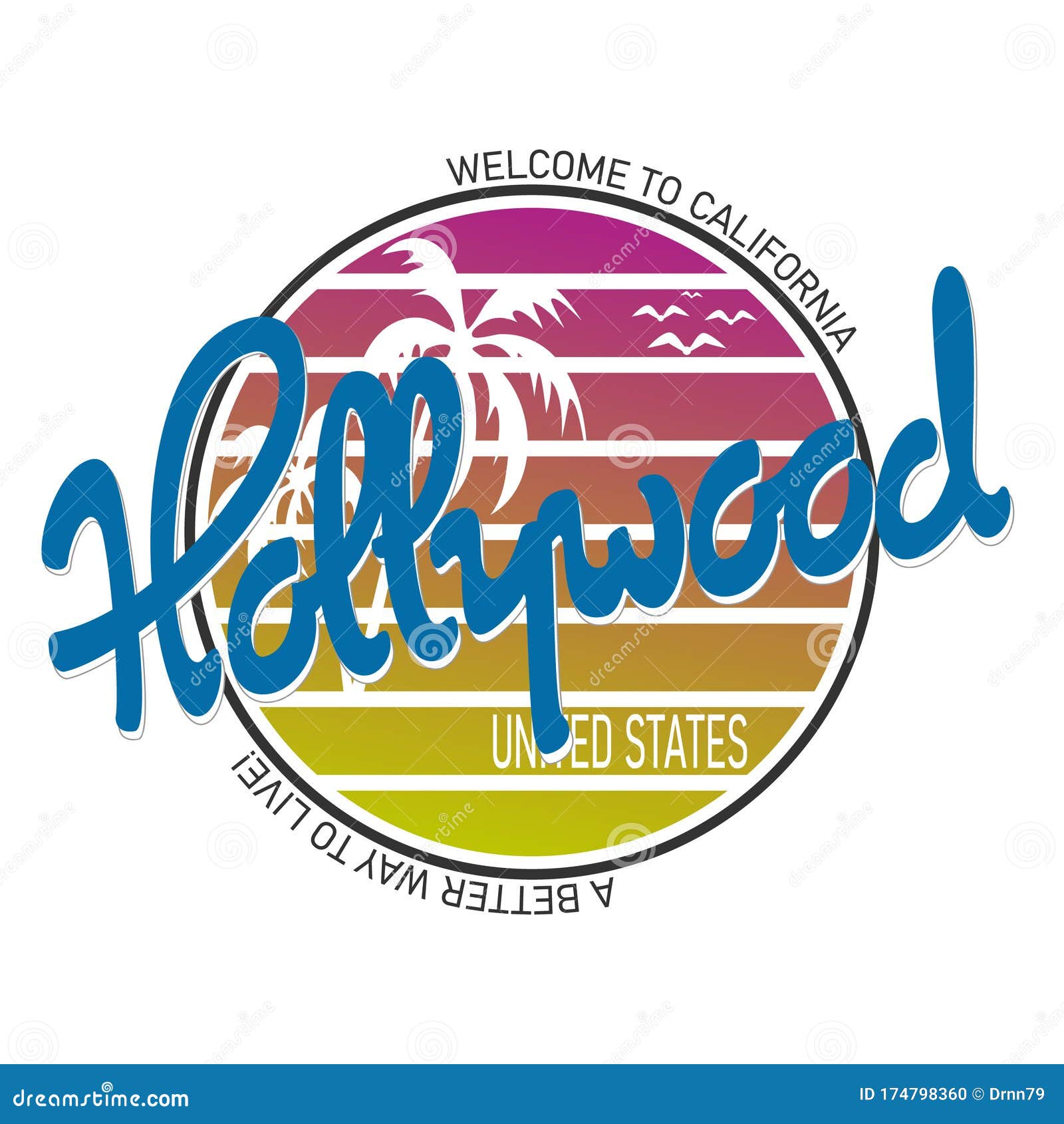 hollywood, california linear emblem  for t shirts and stickers